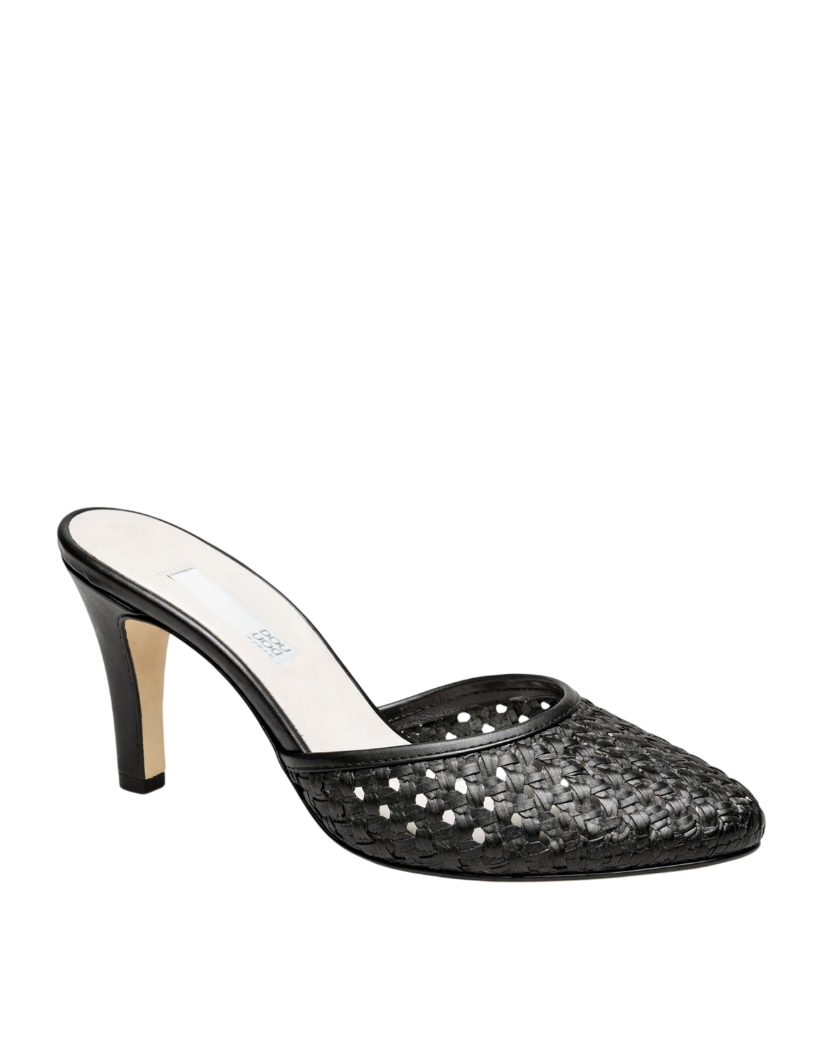 Mules con Tacco in Pelle Intrecciata Nera