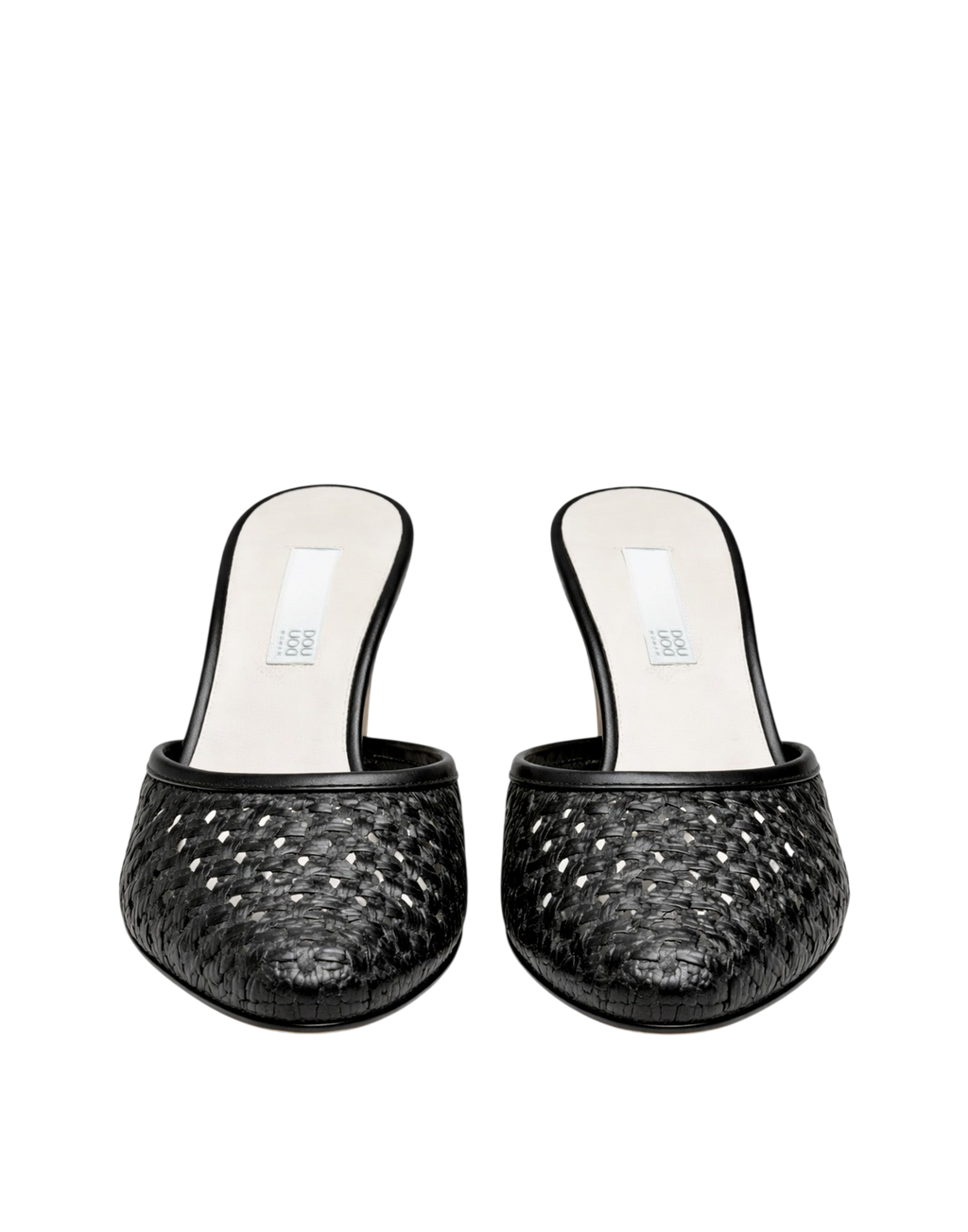 Mules con Tacco in Pelle Intrecciata Nera