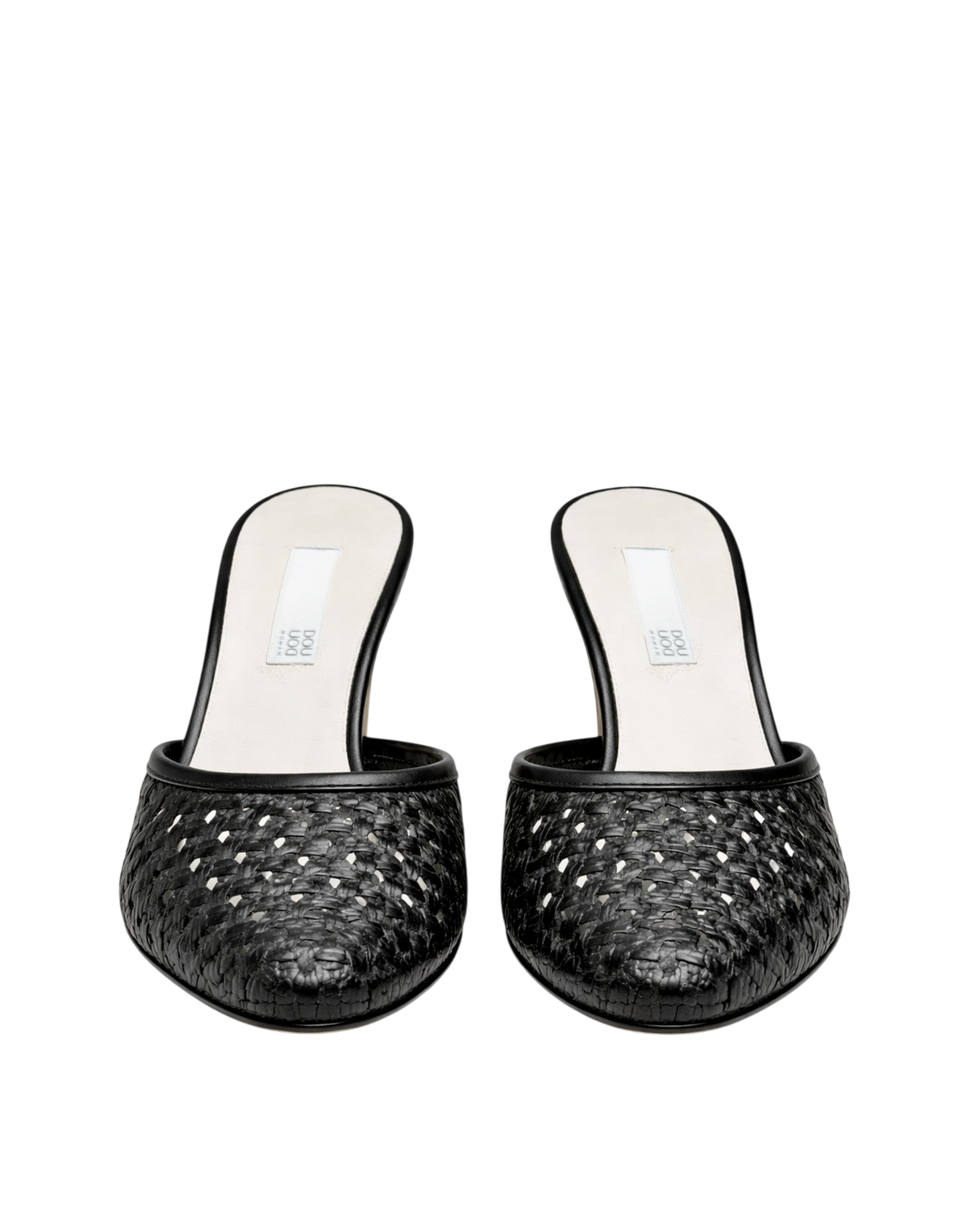 Mules con Tacco in Pelle Intrecciata Nera