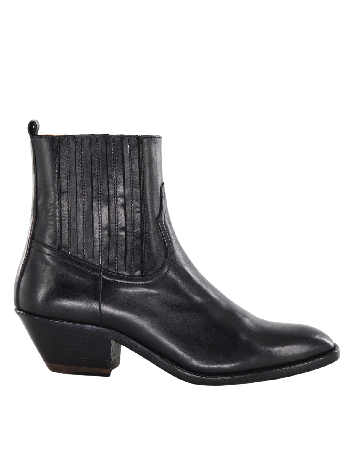 Glam Black Calfskin Western Ankle Boots
