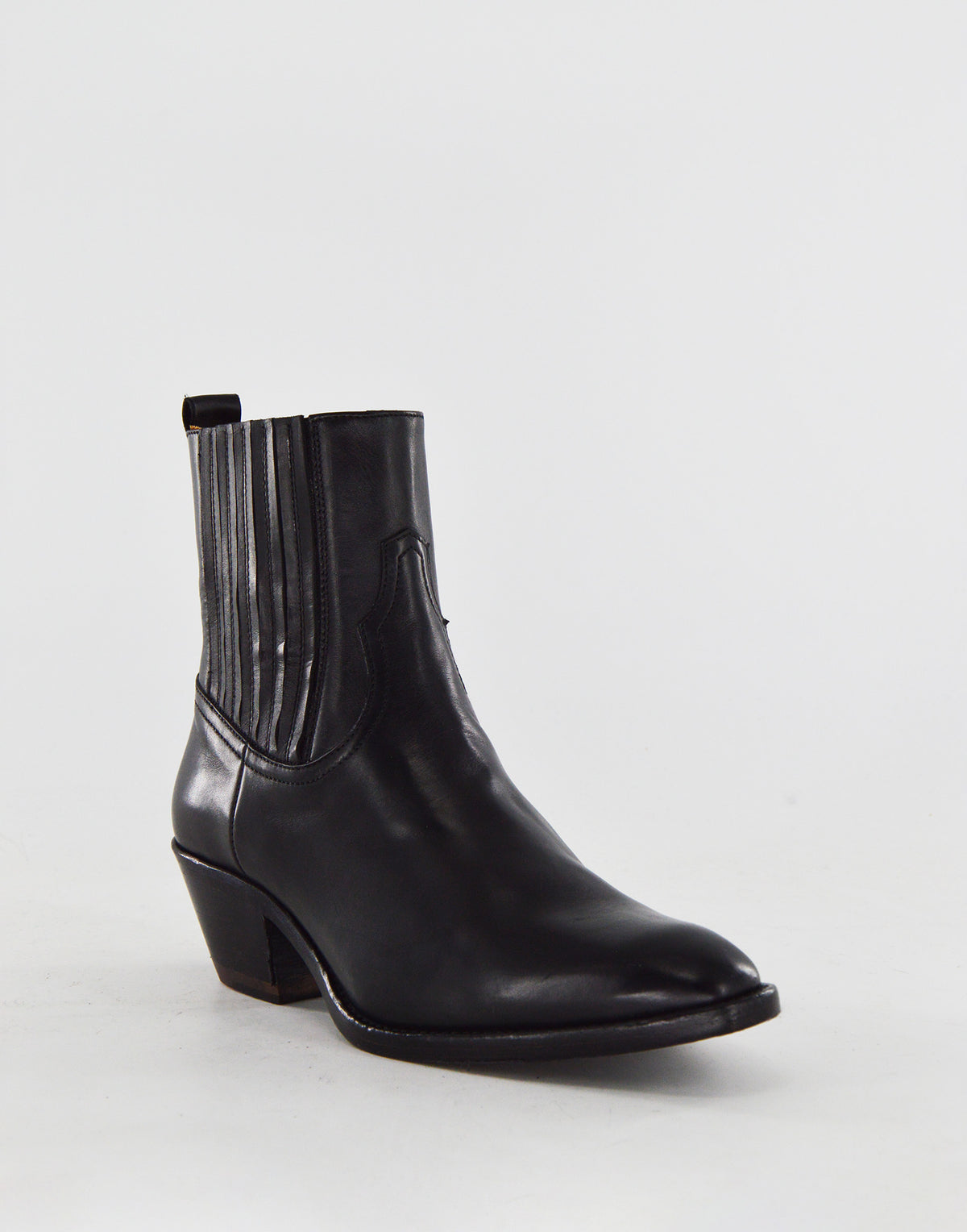 Glam Black Calfskin Western Ankle Boots
