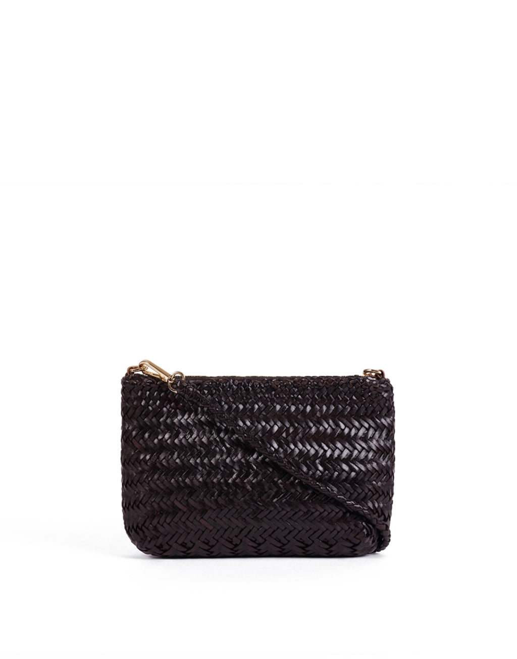 Pochette con Tracolla in Pelle Intrecciata Dark Brown