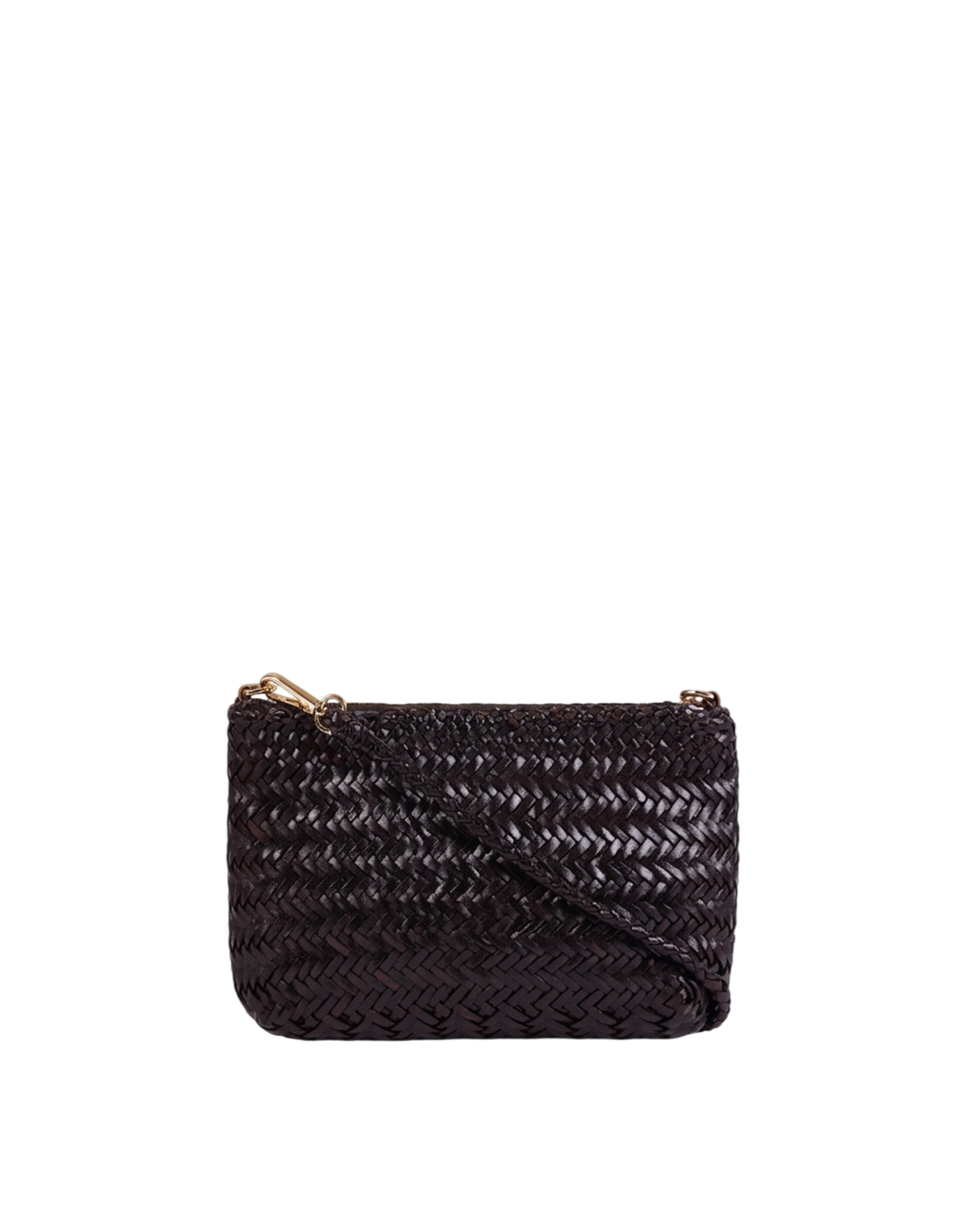 Pochette con Tracolla in Pelle Intrecciata Dark Brown
