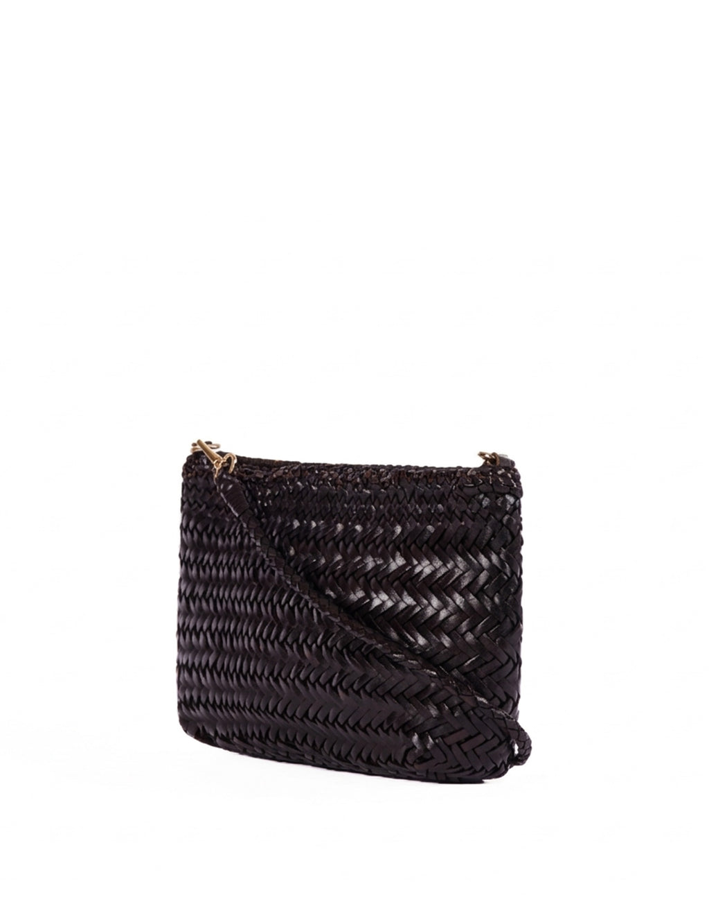 Pochette con Tracolla in Pelle Intrecciata Dark Brown