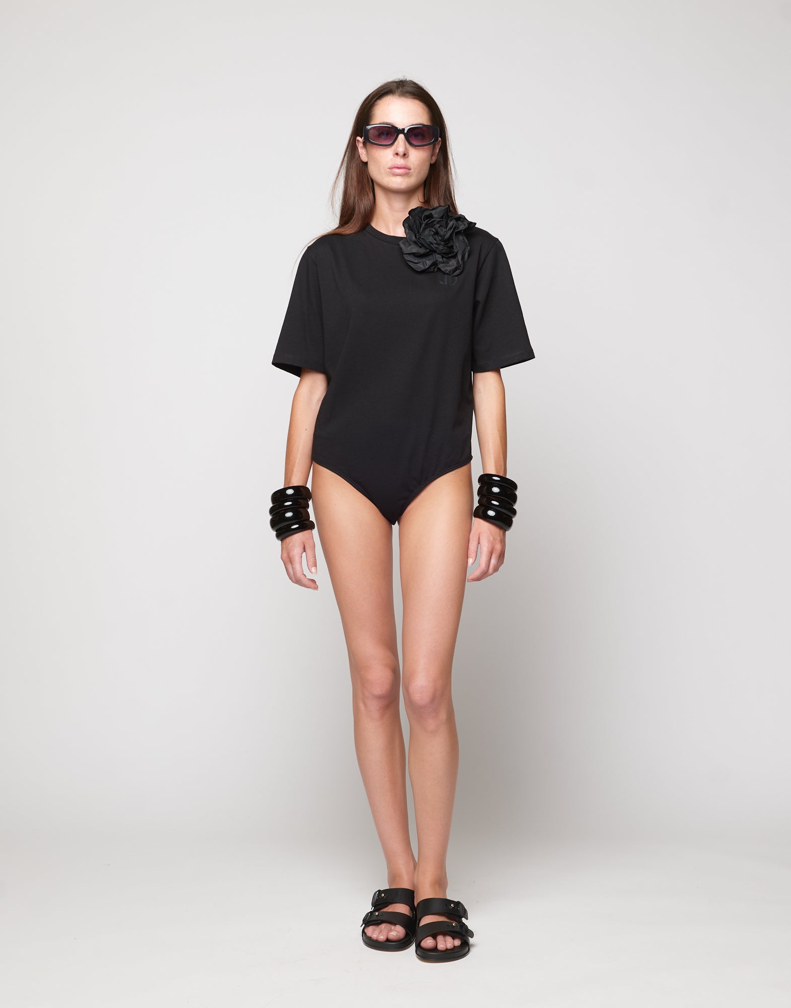 Body Manica Corta in Cotone Logo DD Nero