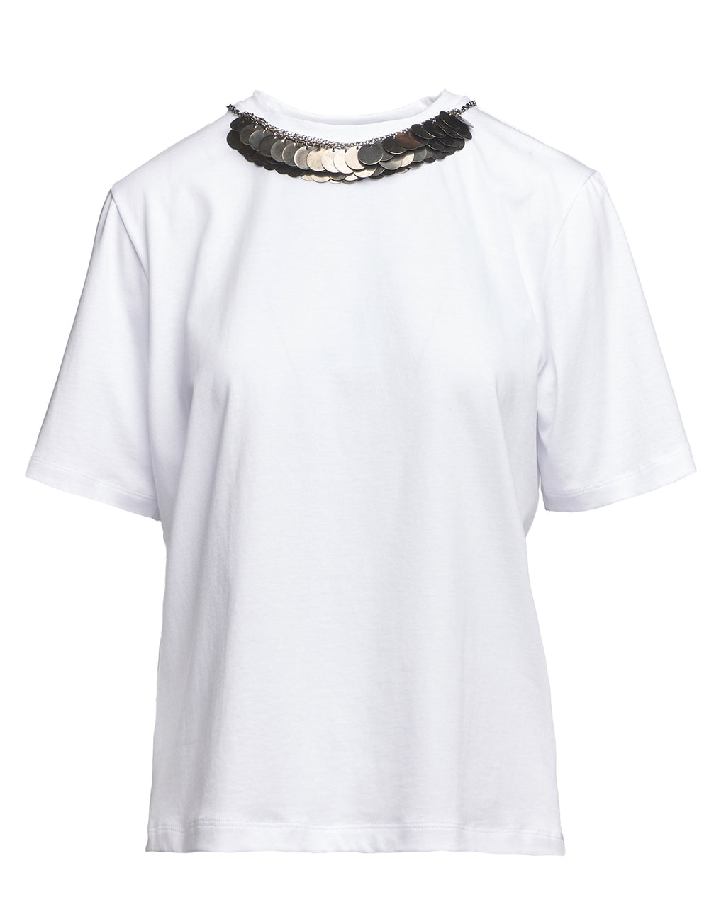 T-shirt Manica Corta con Collana Sequin Off White