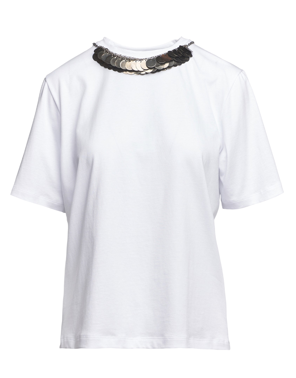 Short Sleeve T-Shirt with Sequin Necklace Off-White