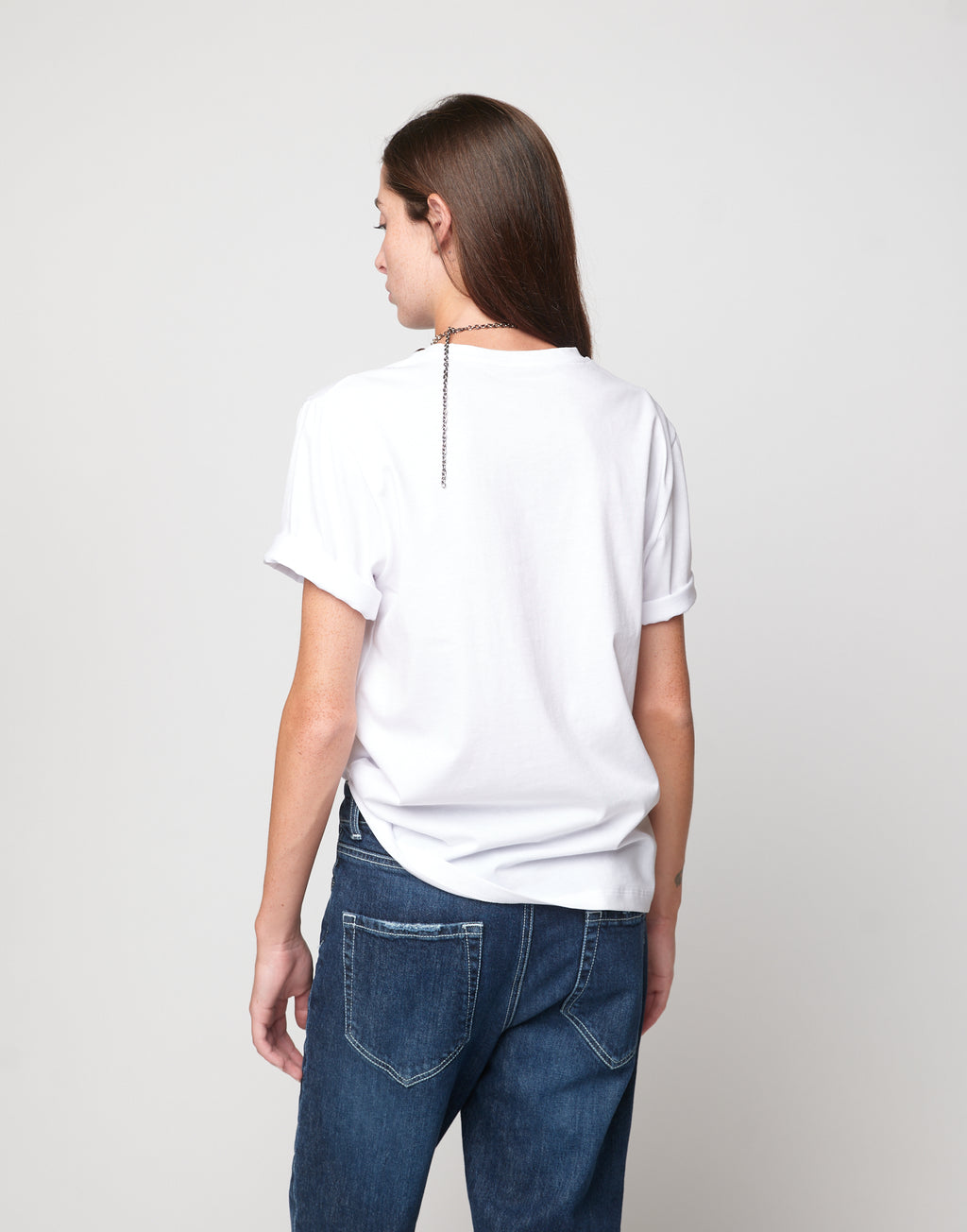 T-shirt Manica Corta con Collana Sequin Off White