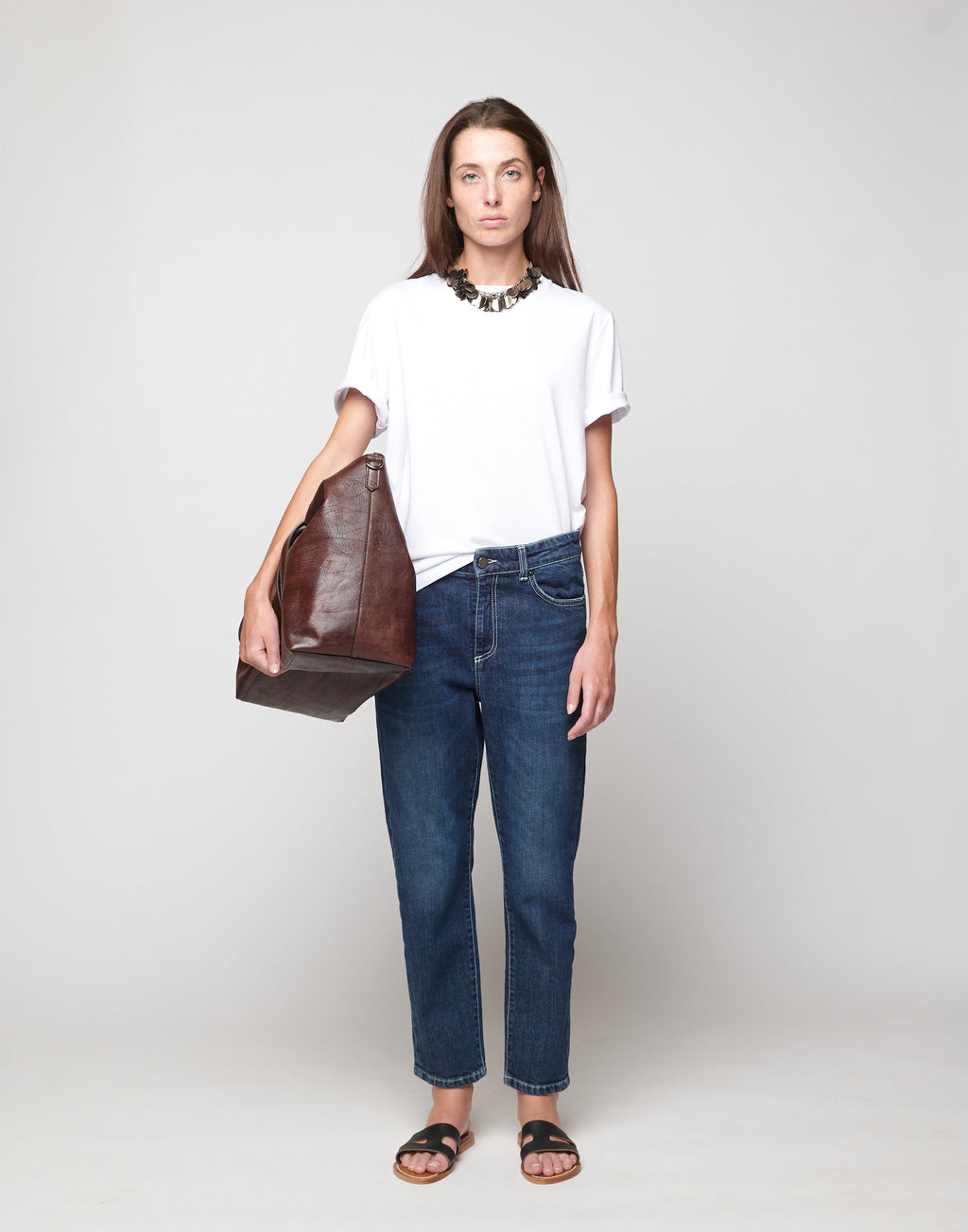 T-shirt Manica Corta con Collana Sequin Off White