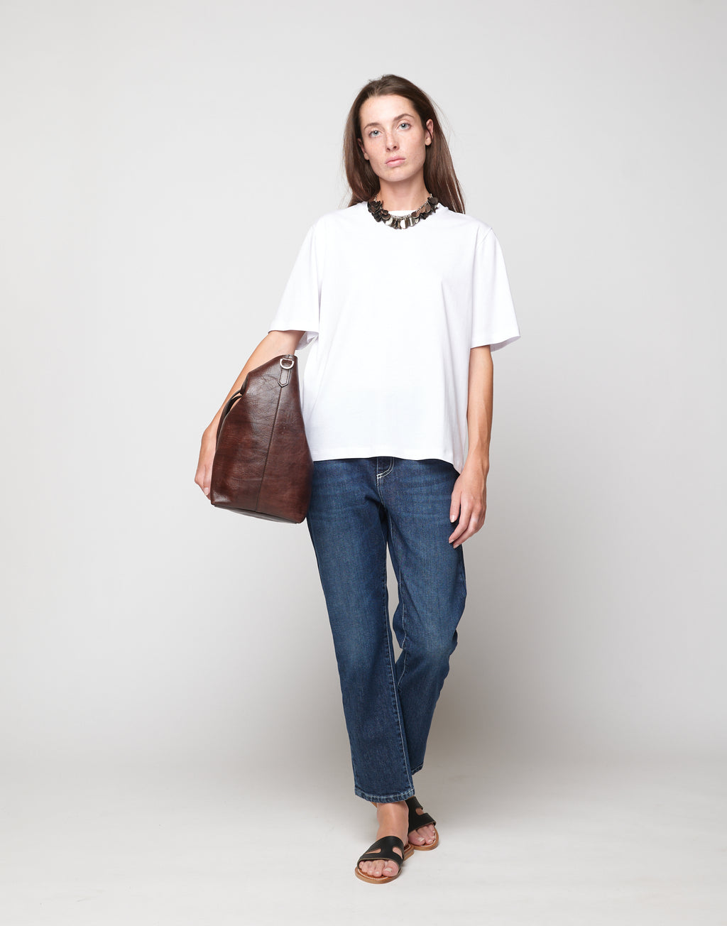 T-shirt Manica Corta con Collana Sequin Off White