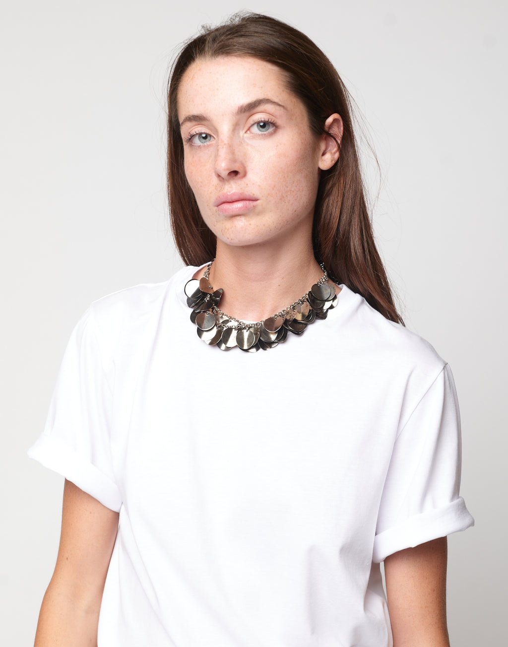 T-shirt Manica Corta con Collana Sequin Off White