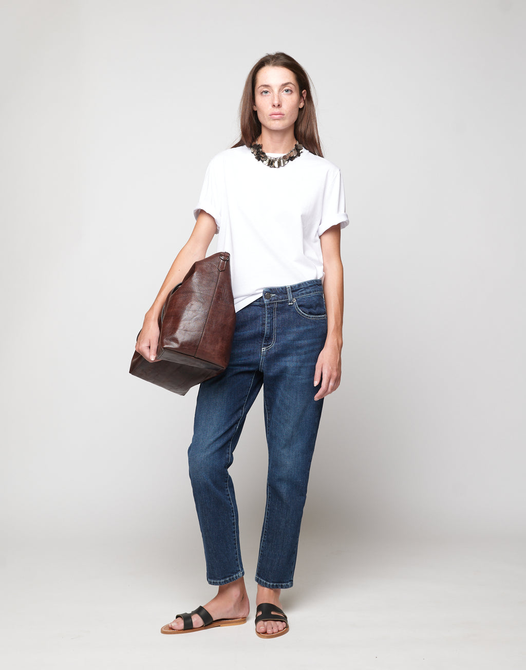 T-shirt Manica Corta con Collana Sequin Off White