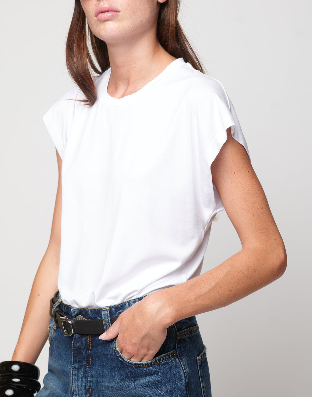 Top a Spalla Larga in Bamboo Off White