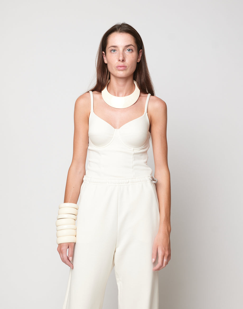 Top Scollo a Cuore in Felpa Light Burro