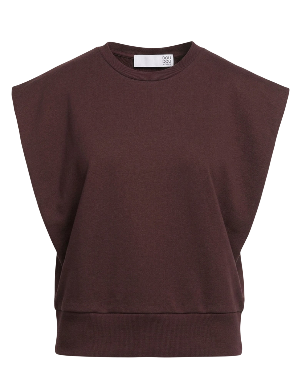 Dark Brown Light Sweatshirt Crew-Neck Vest with Structured Shoulders