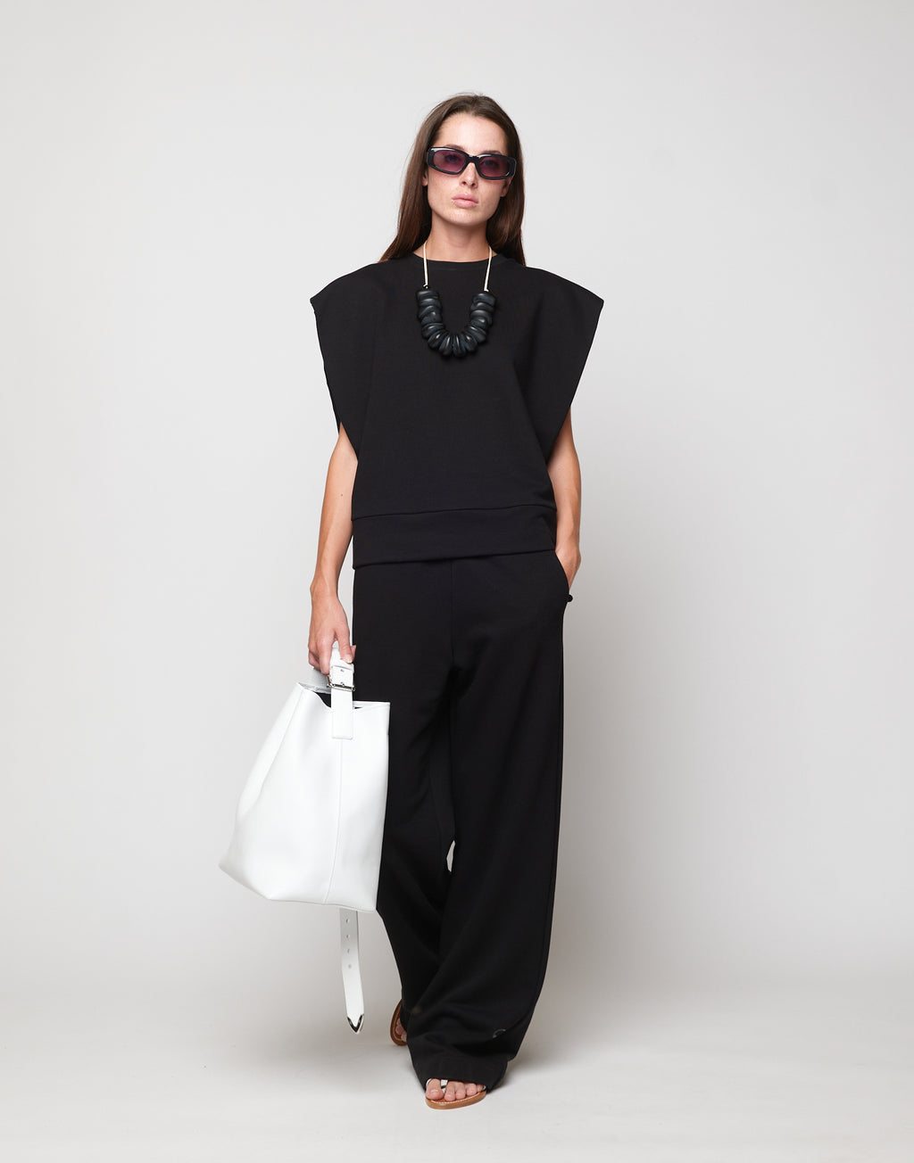 Top Gilet Girocollo in Felpa Light con Spalle Strutturate Nero