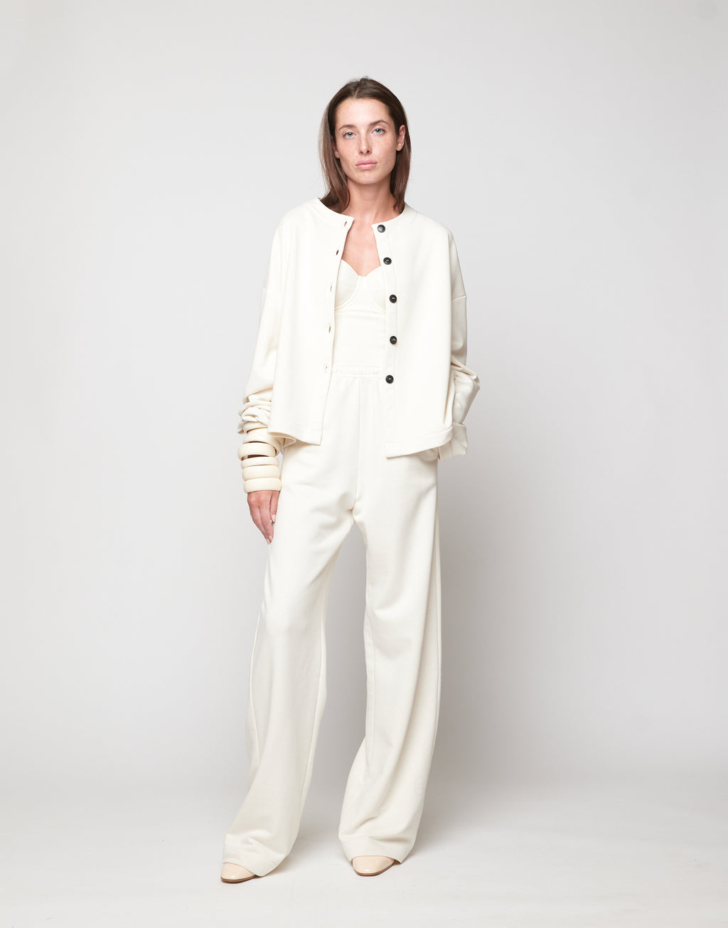 Pantalone Wide in Felpa Light Burro