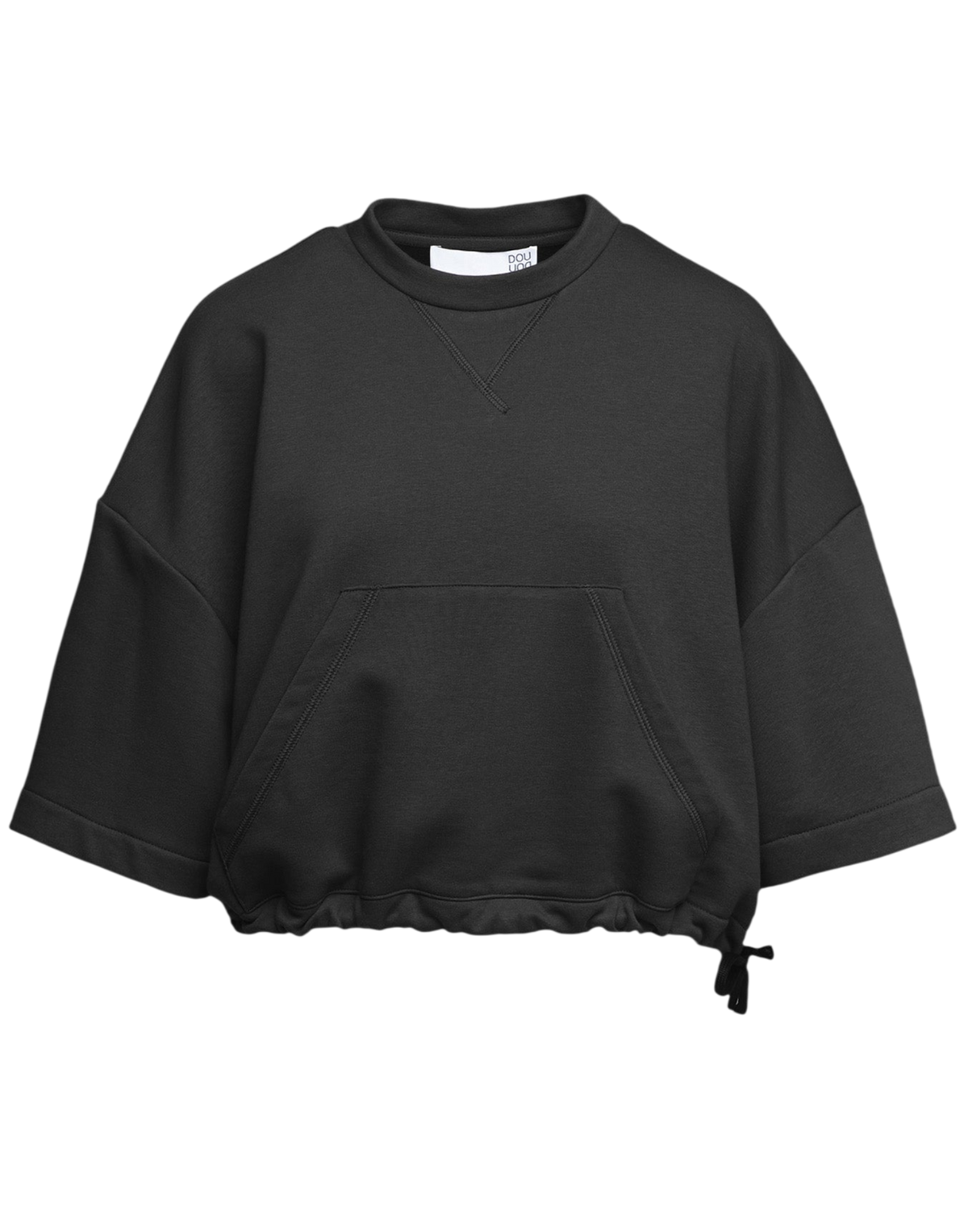 Sweat-shirt boxy noir à cordon de serrage