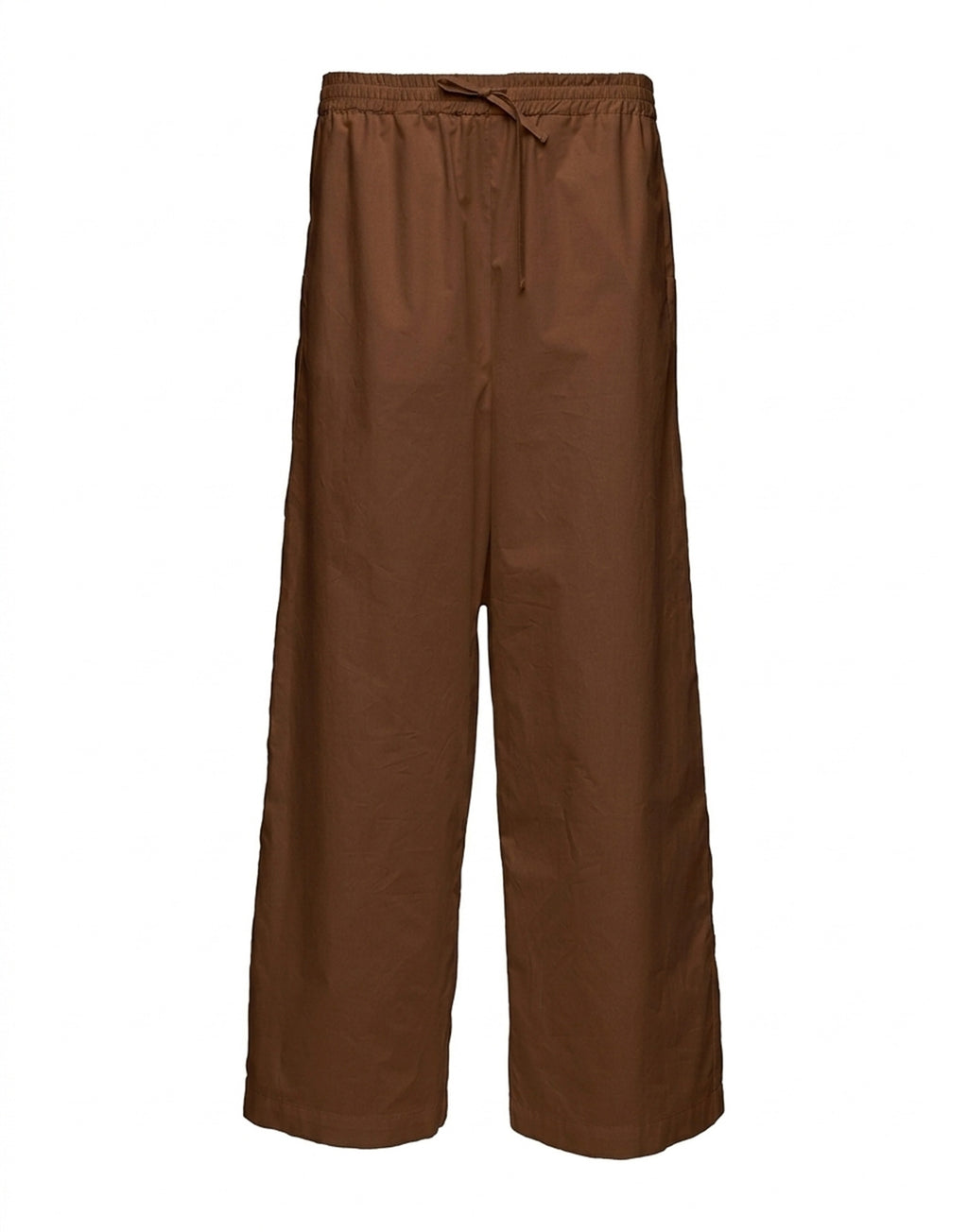 Pantaloni Wide Leg in Popeline di Cotone con Elastico Fondente
