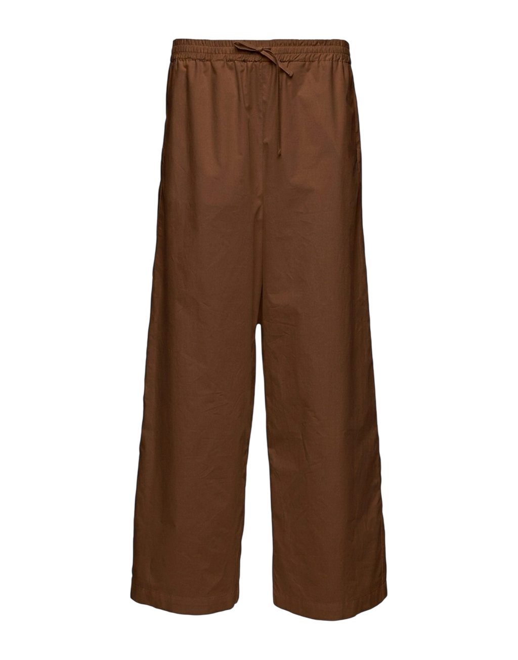 Pantaloni Wide Leg in Popeline di Cotone con Elastico Fondente
