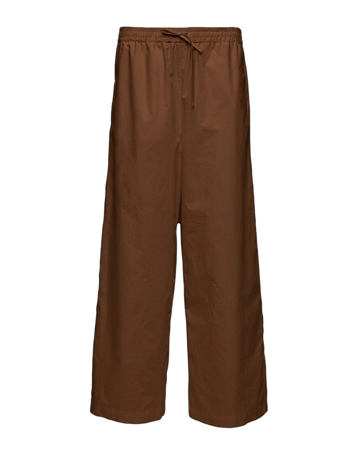 Pantaloni Wide Leg in Popeline di Cotone con Elastico Fondente