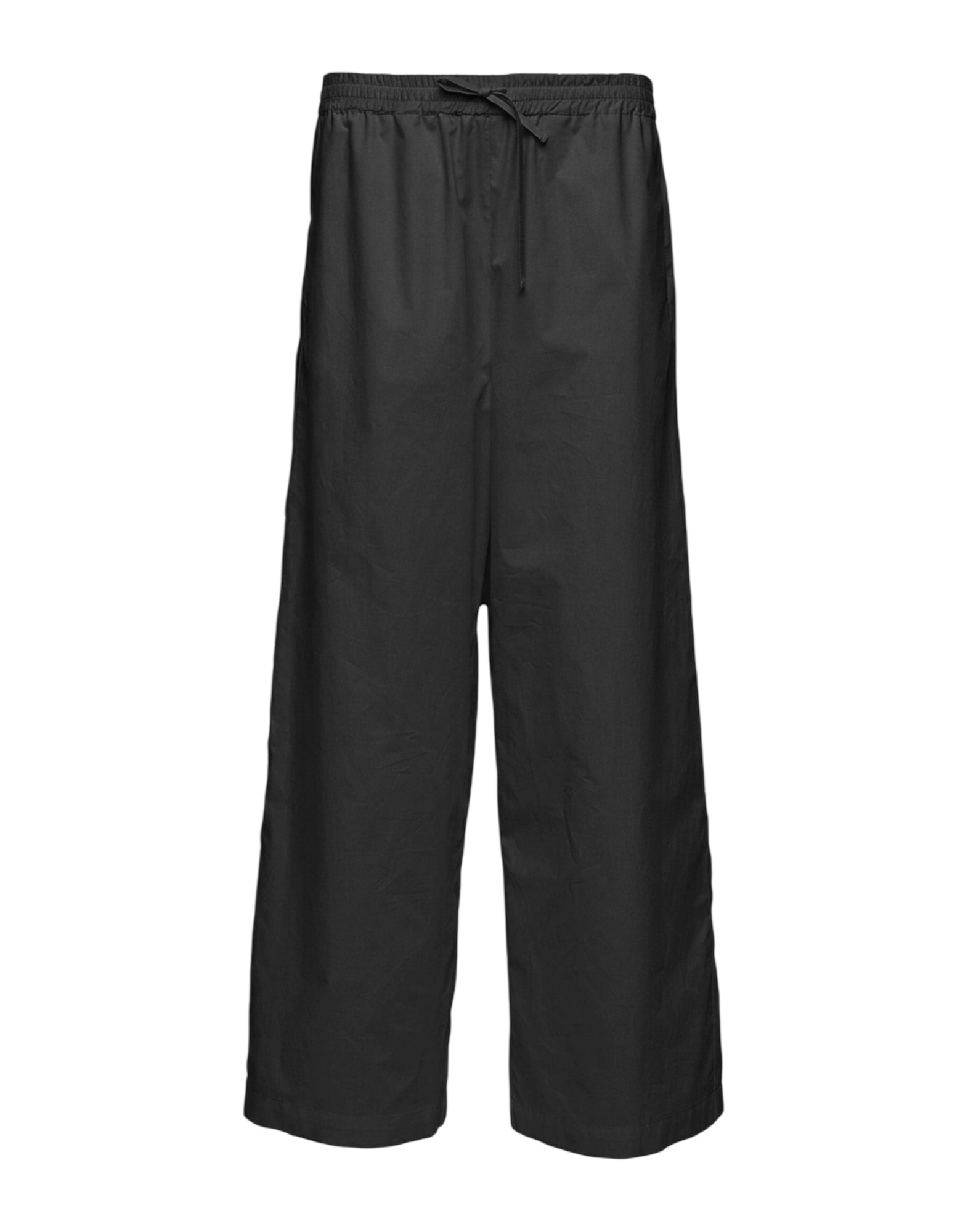 Pantaloni Wide Leg in Popeline di Cotone con Elastico Neri