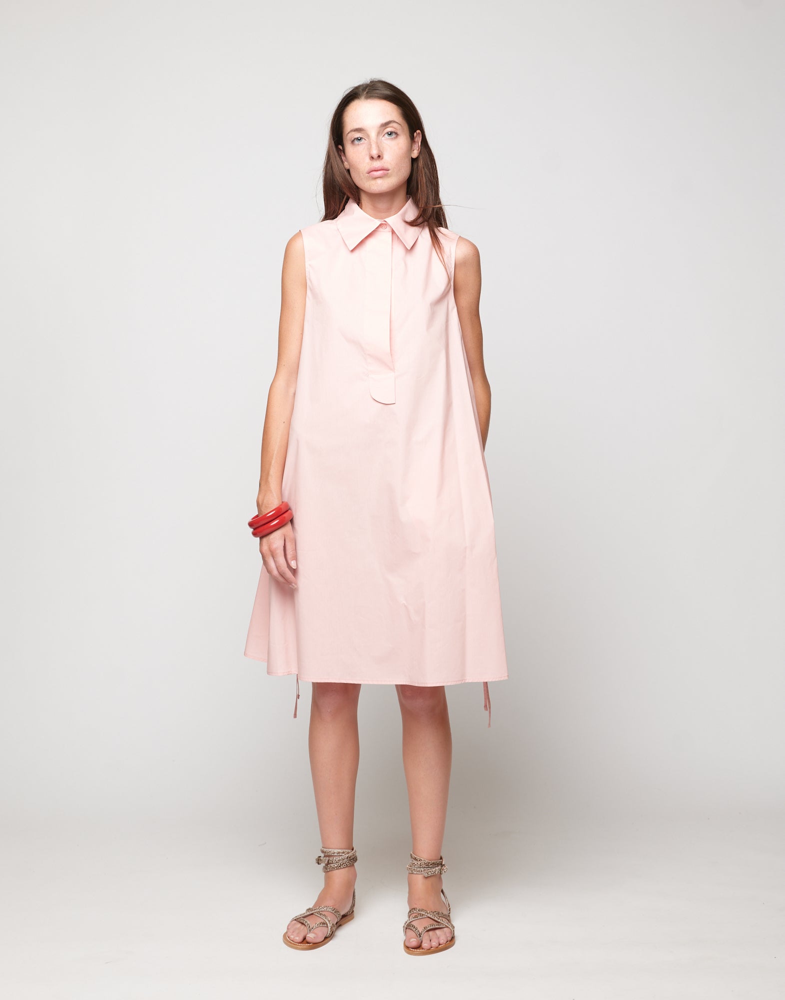 Abito Polo A-Line in Popeline di Cotone Fard