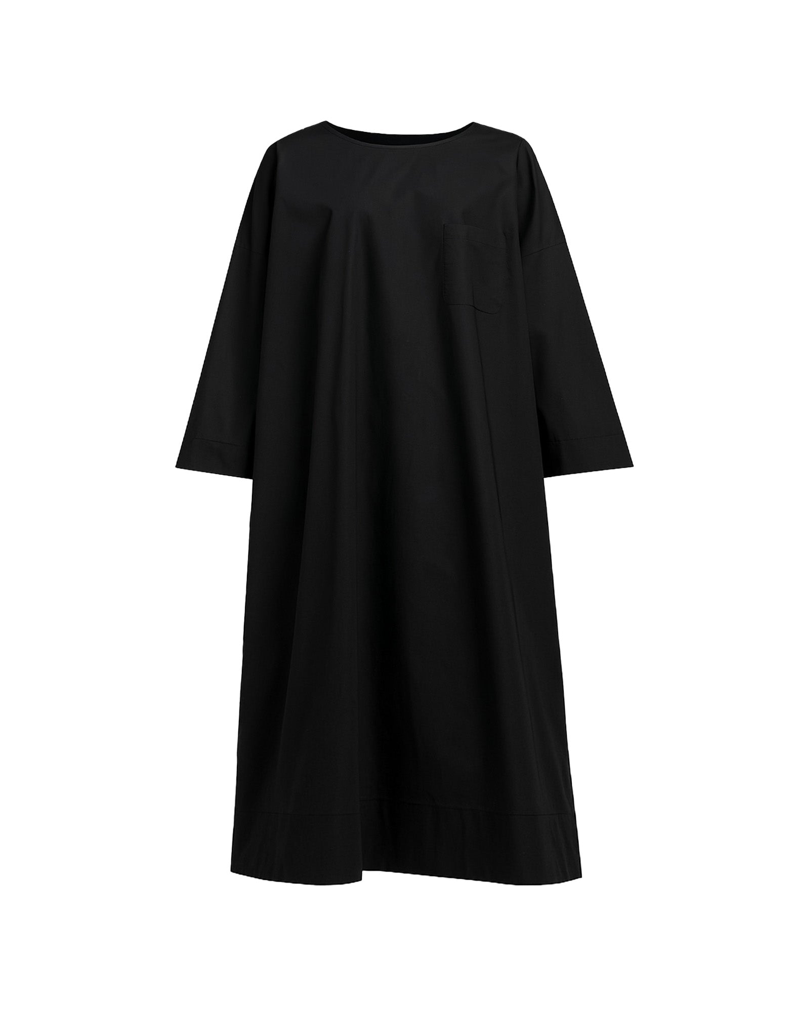 Abito Sack Loose Popeline di Cotone Nero