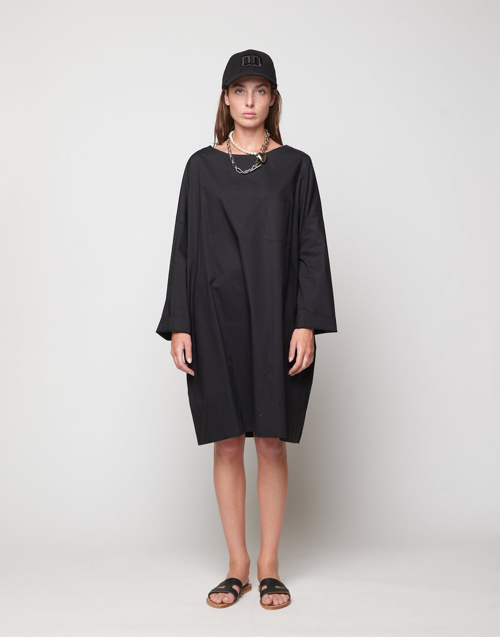 Abito Sack Loose Popeline di Cotone Nero