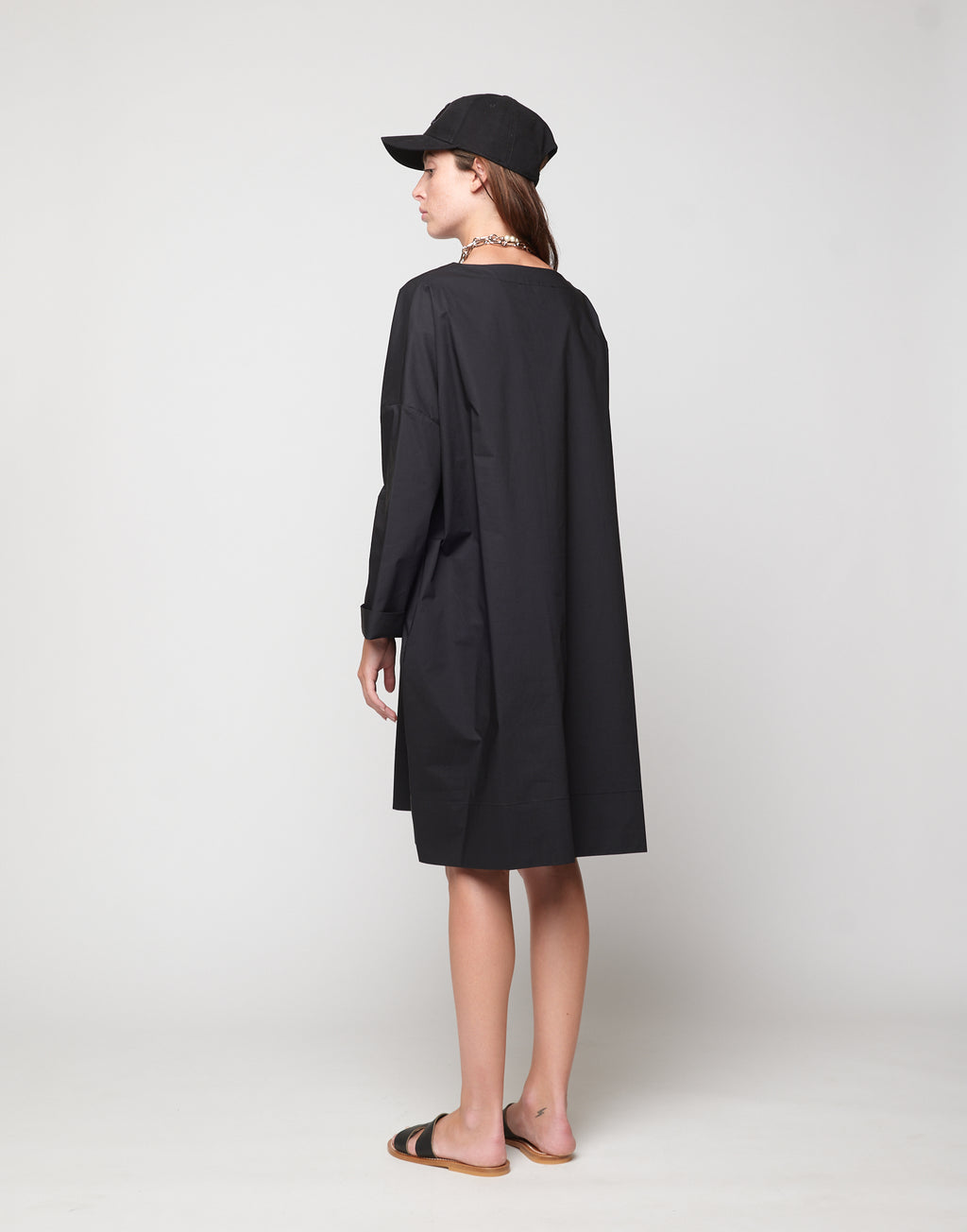 Abito Sack Loose Popeline di Cotone Nero