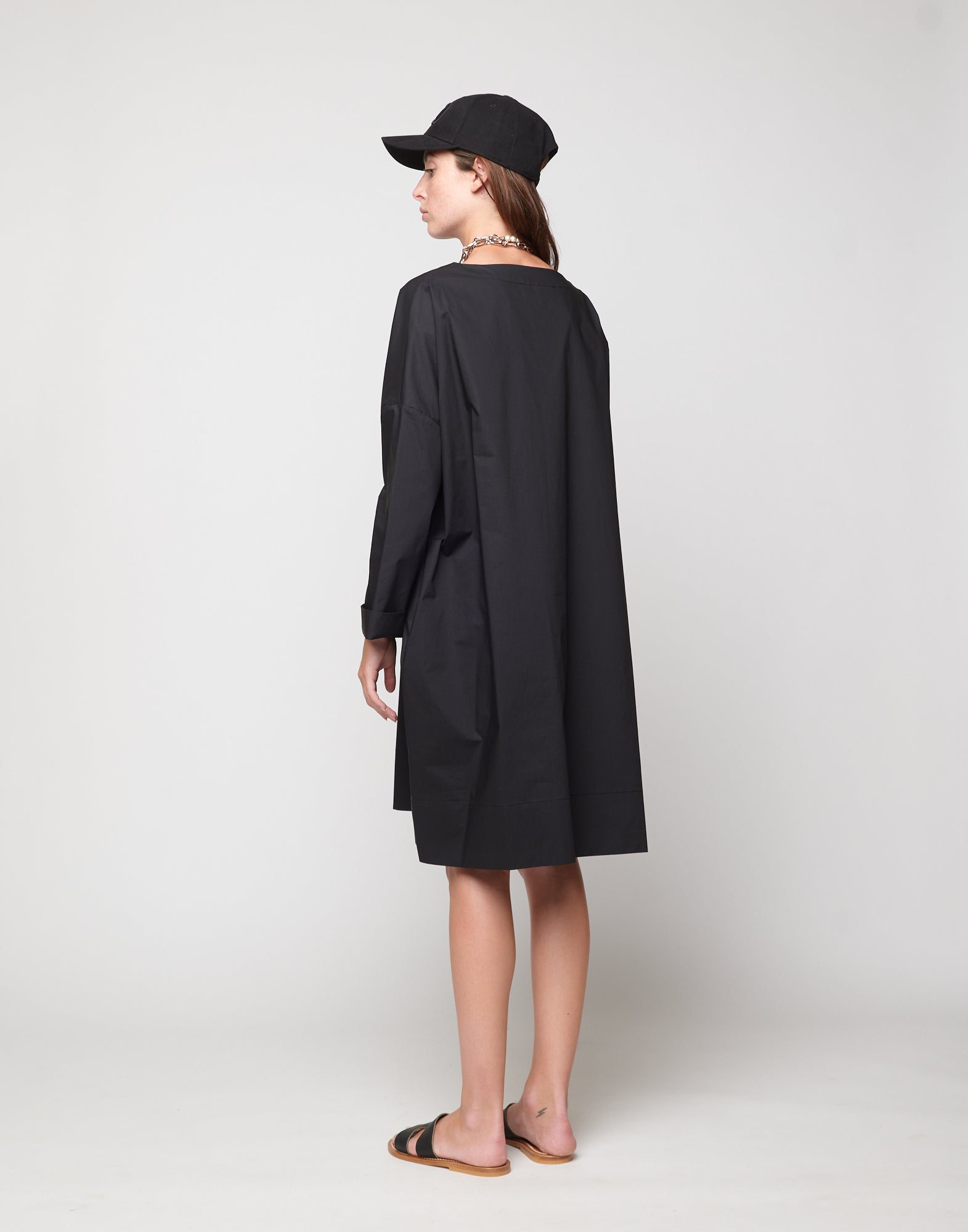Abito Sack Loose Popeline di Cotone Nero