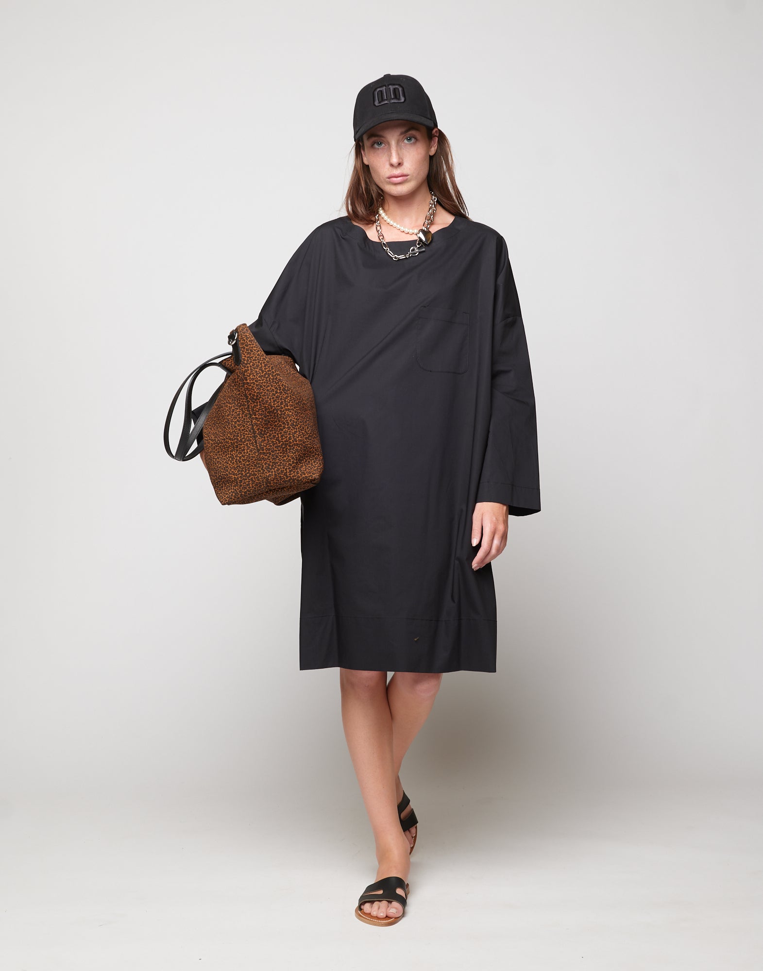 Abito Sack Loose Popeline di Cotone Nero