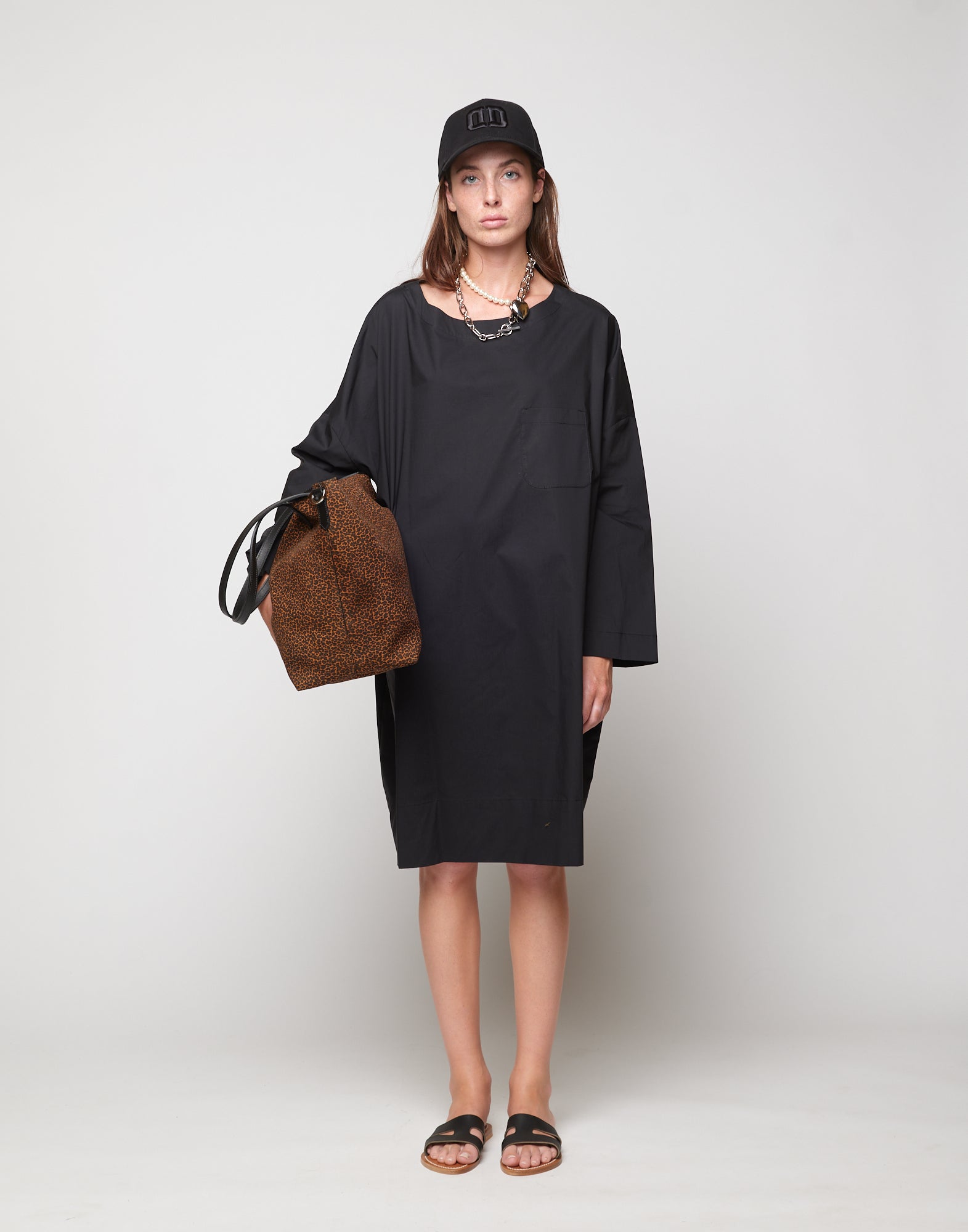 Abito Sack Loose Popeline di Cotone Nero
