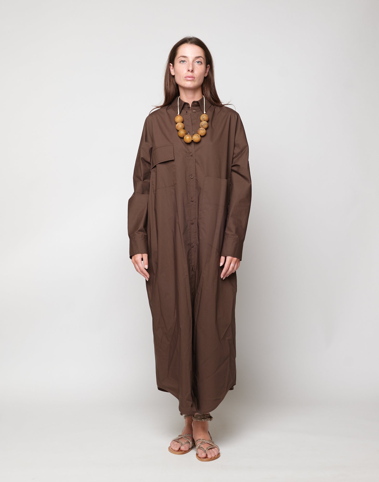 Abito Chemisier in Popeline di Cotone Fondente