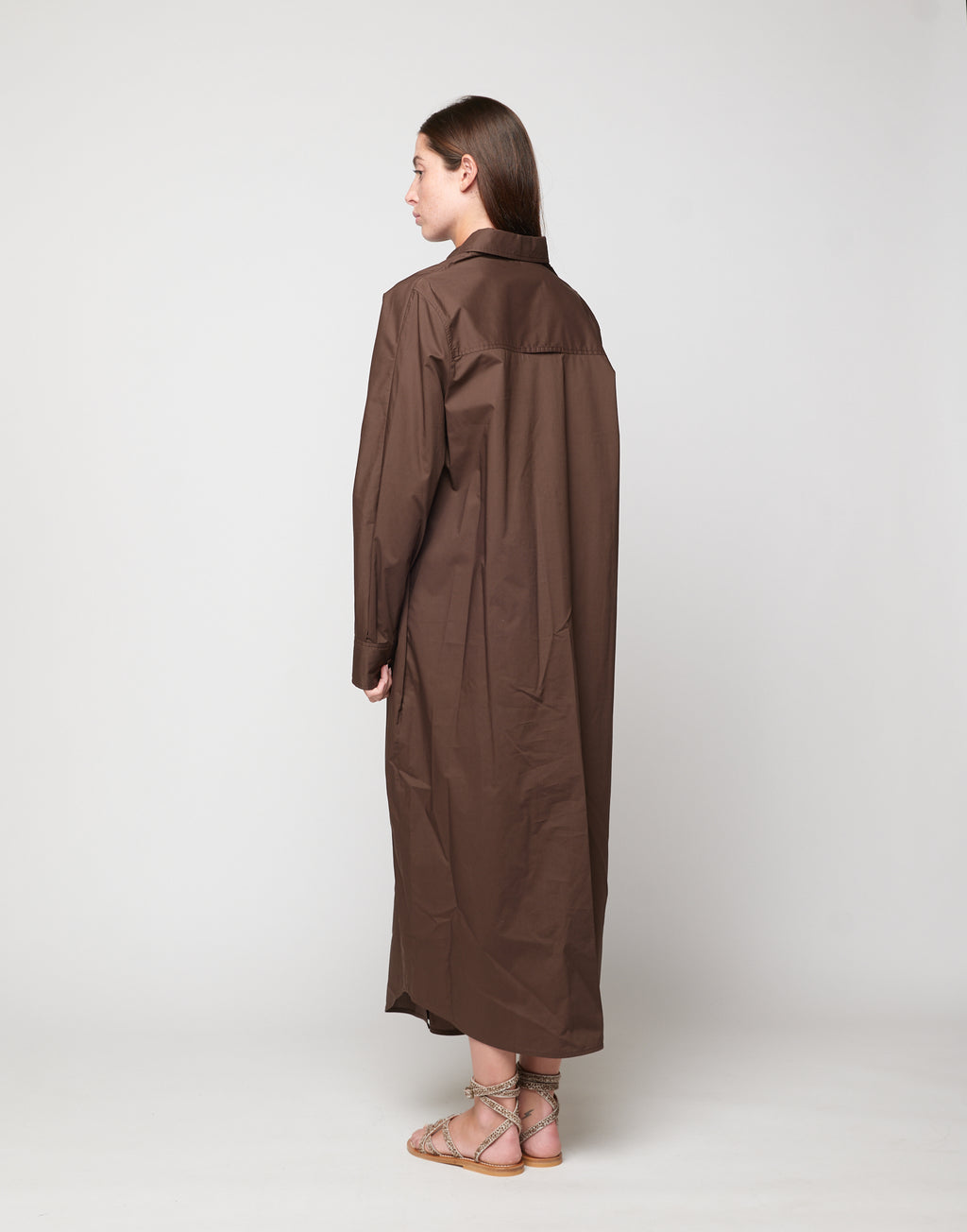 Abito Chemisier in Popeline di Cotone Fondente