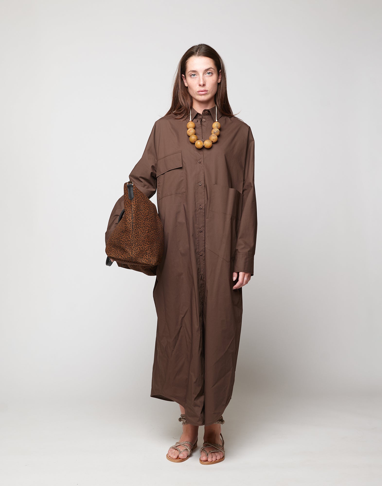 Abito Chemisier in Popeline di Cotone Fondente