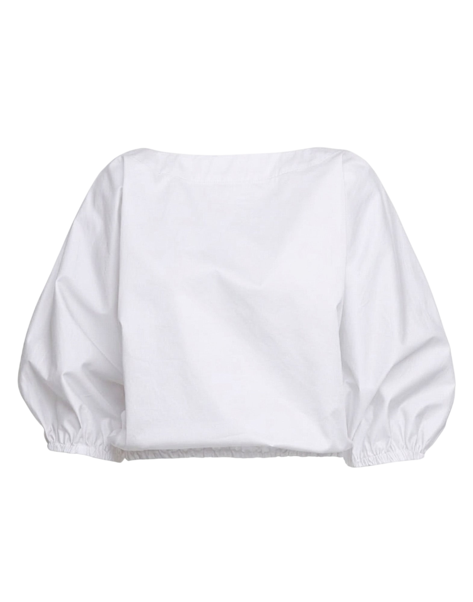 Blusa Kimono con Coulisse in Popeline di Cotone Off White