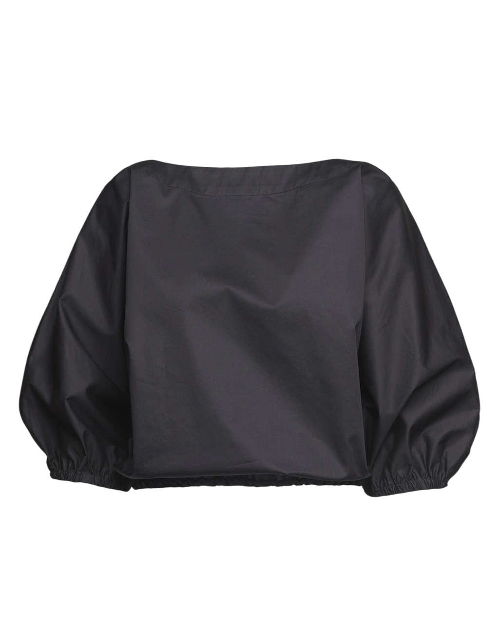 Blusa Kimono con Coulisse in Popeline di Cotone Nera