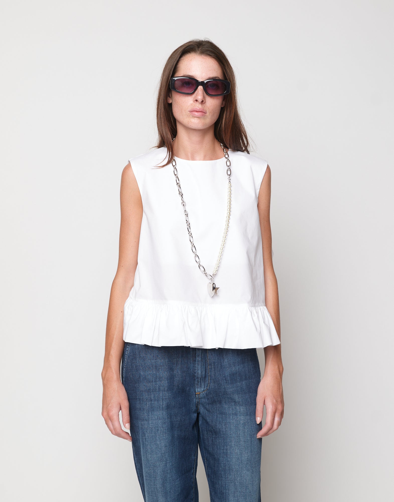 Top Peplo in Popeline di Cotone Off White