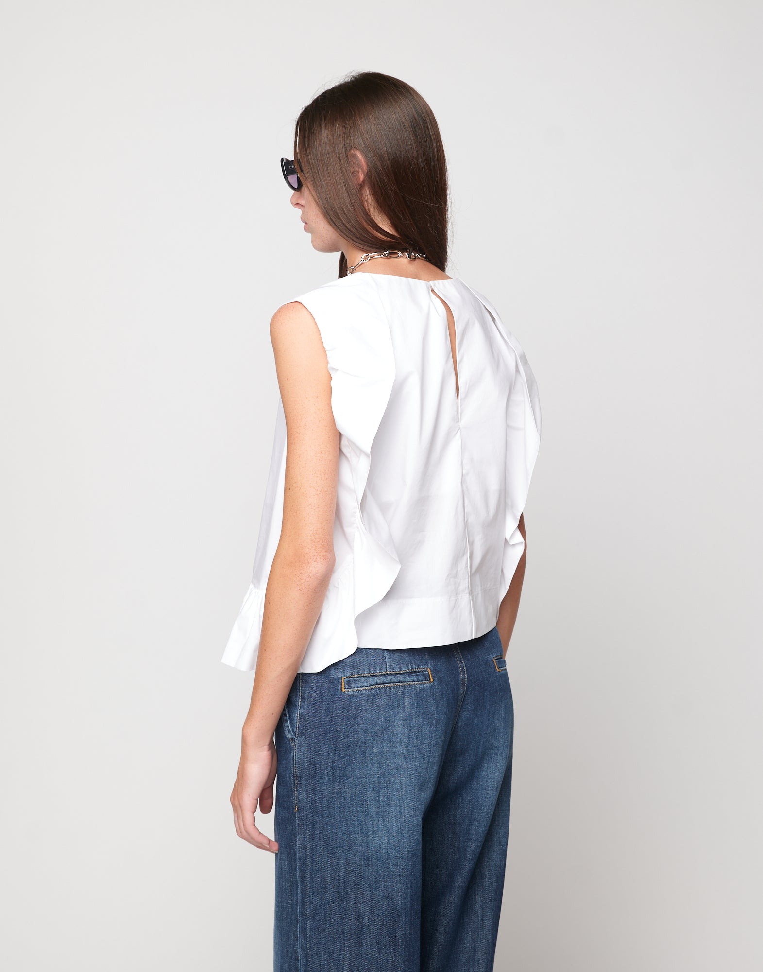 Top Peplo in Popeline di Cotone Off White
