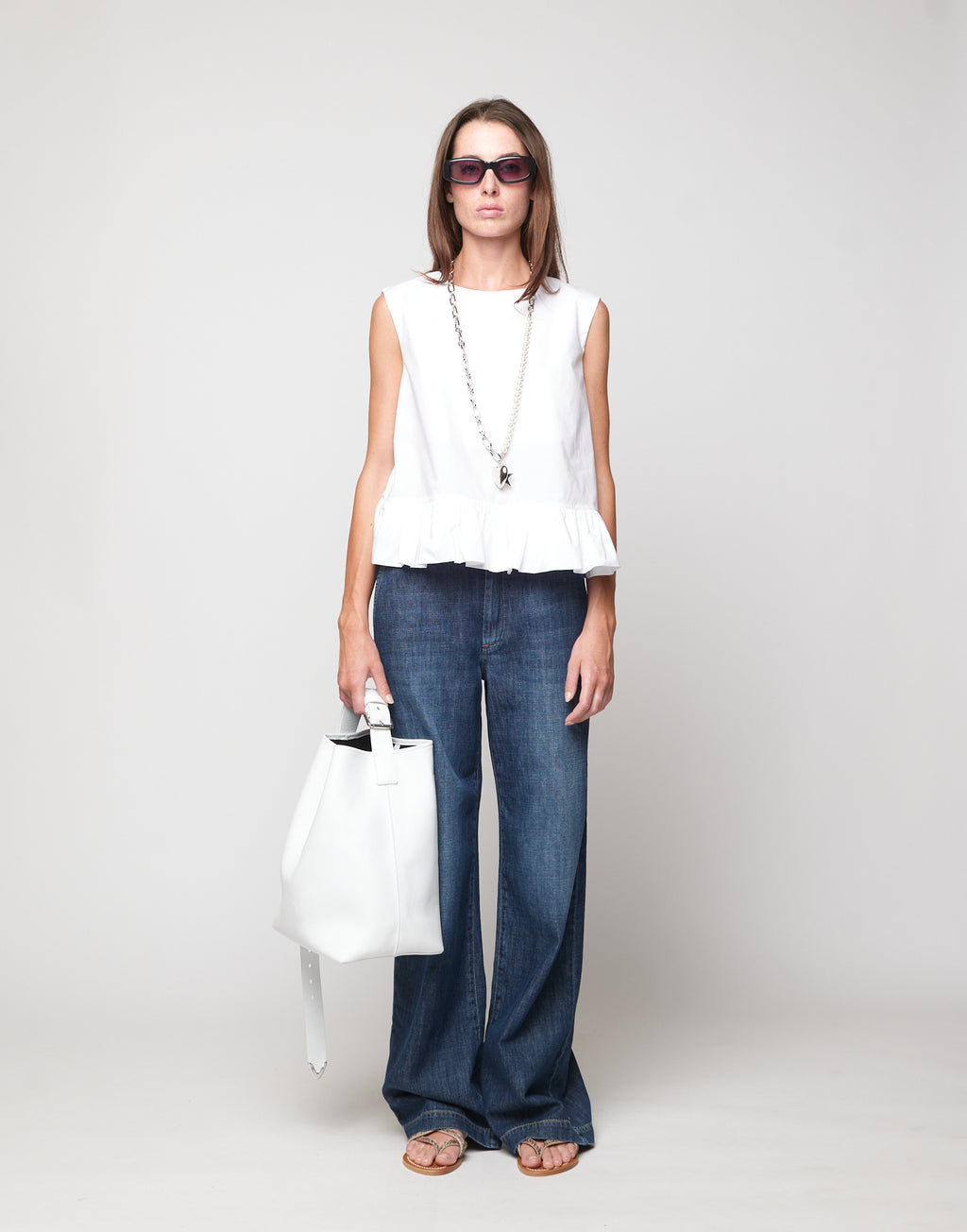Top Peplo in Popeline di Cotone Off White