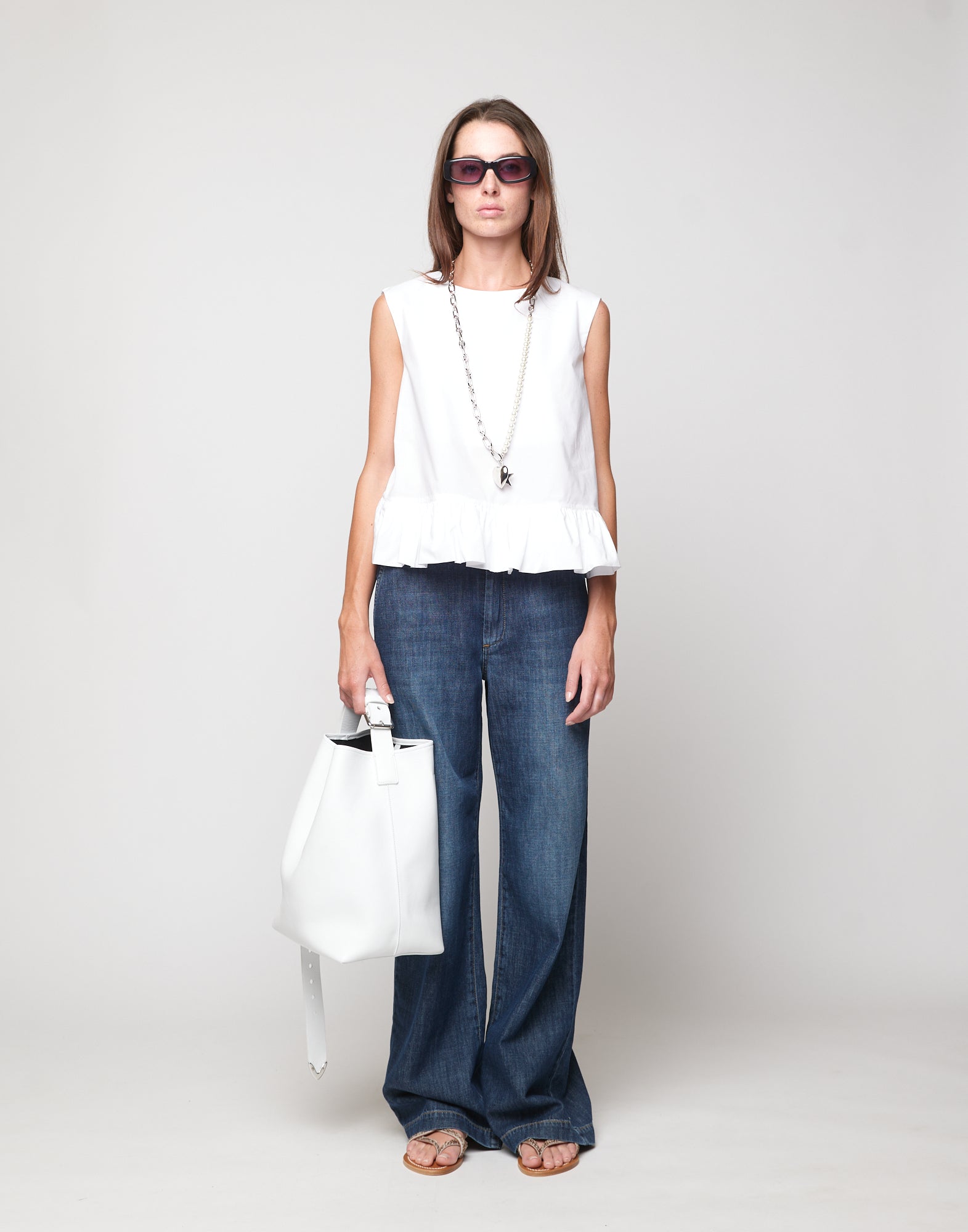 Top Peplo in Popeline di Cotone Off White