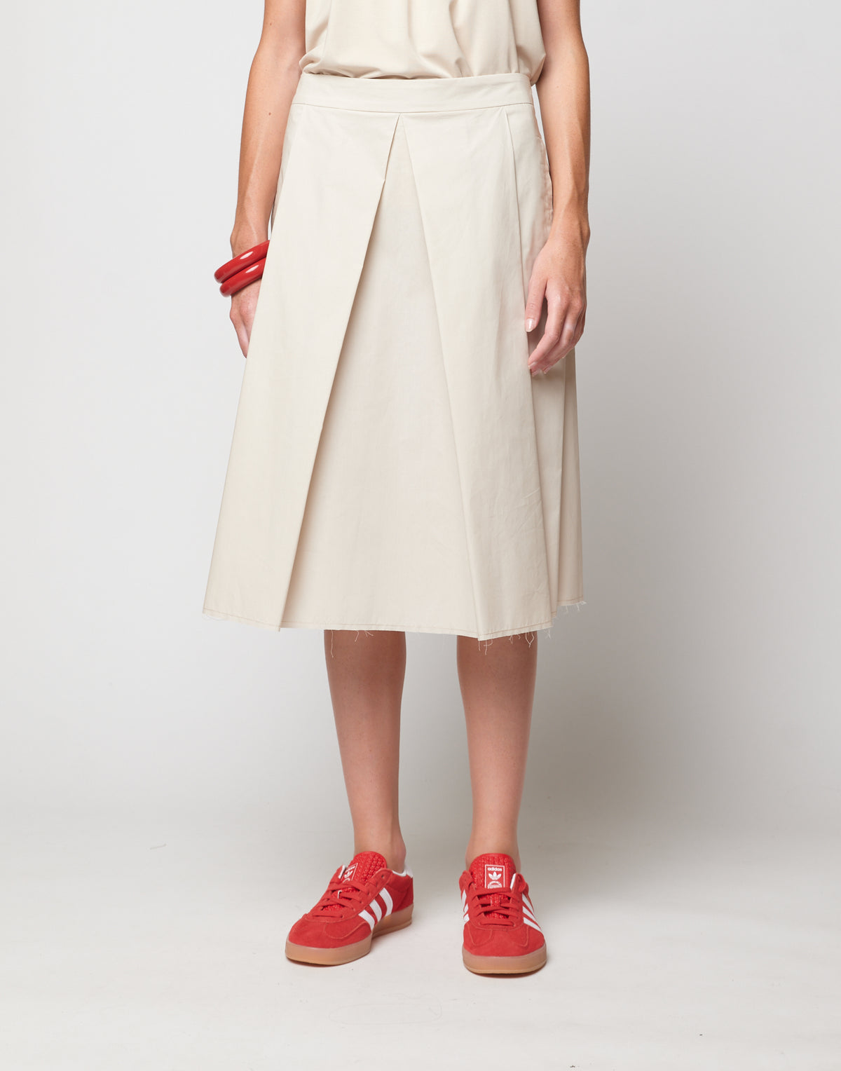 Talco Cotton Poplin Pleated Midi Skirt