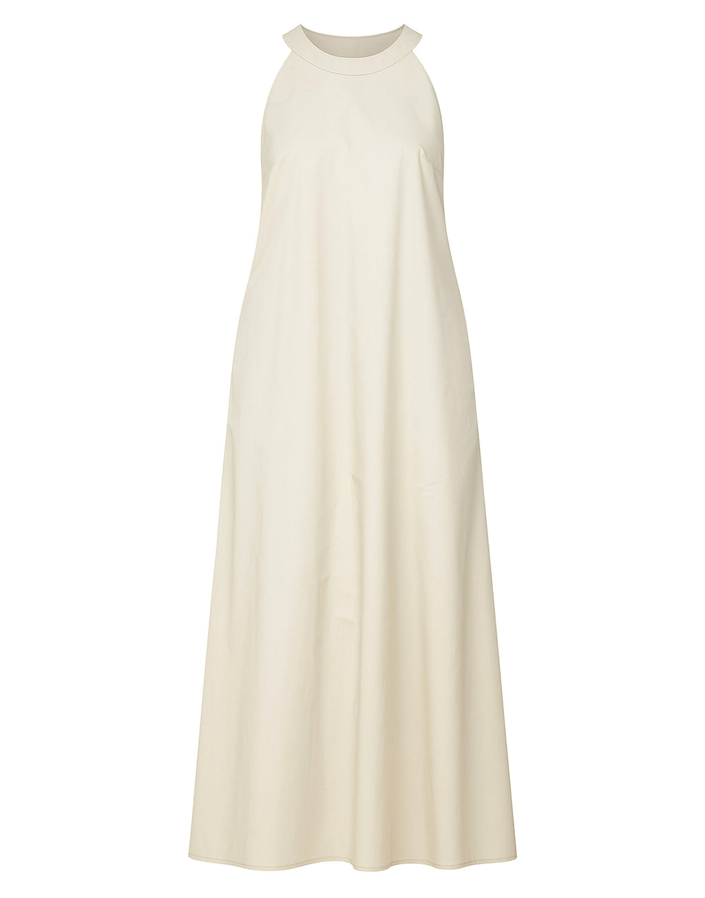 Abito Halter Long in Popeline di Cotone Talco