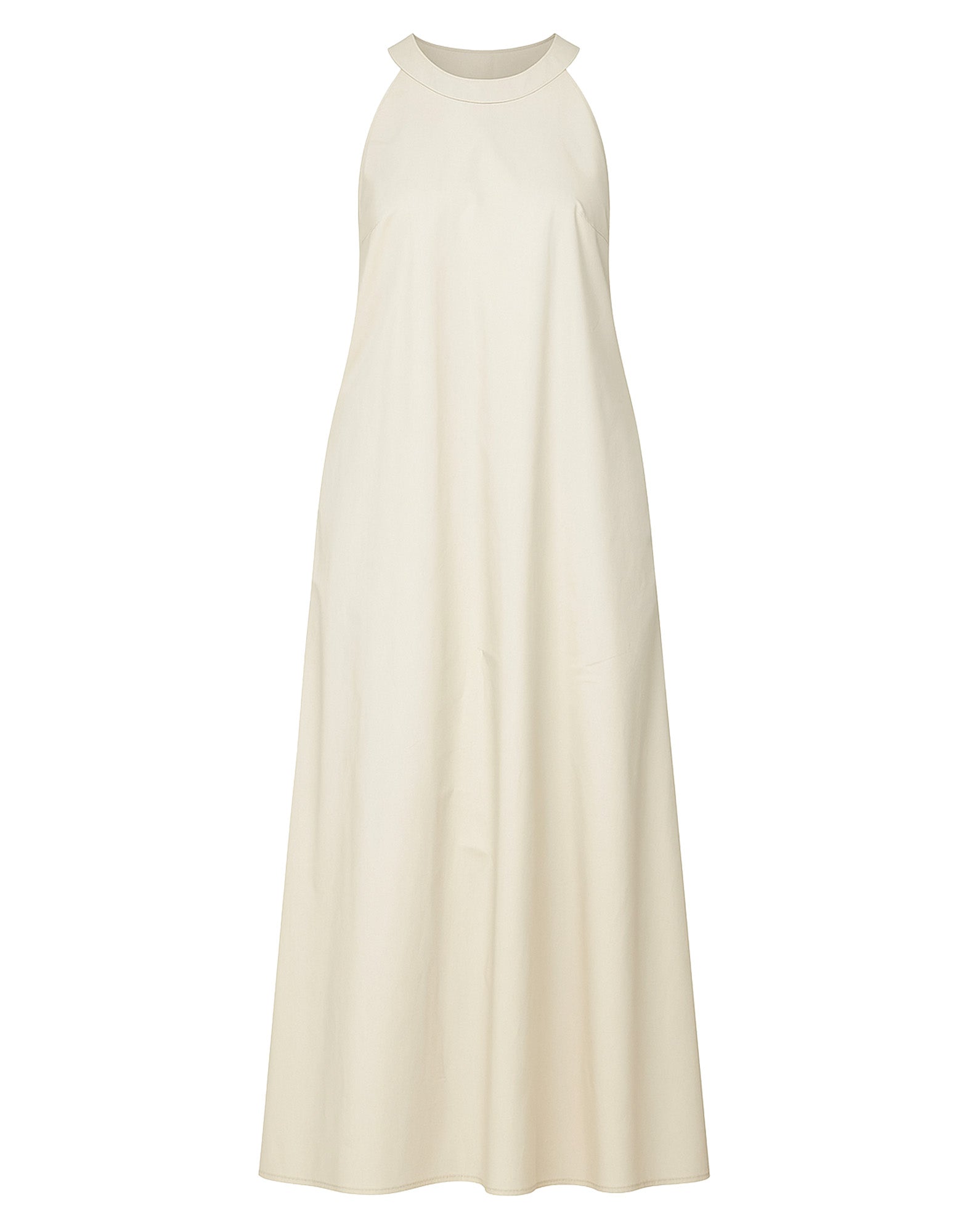Abito Halter Long in Popeline di Cotone Talco