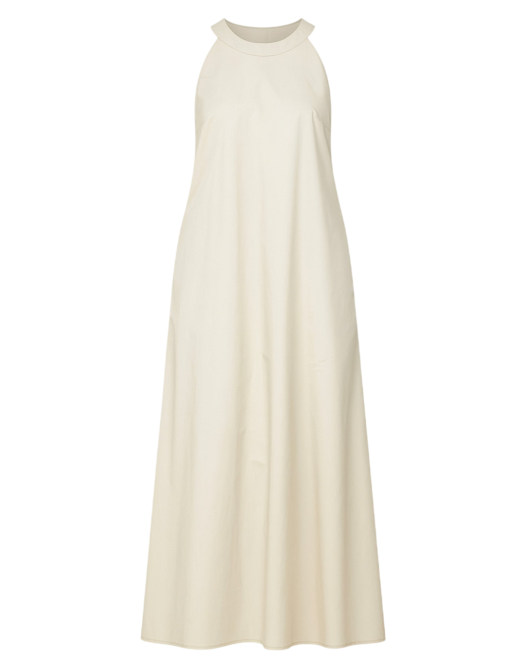 Abito Halter Long in Popeline di Cotone Talco