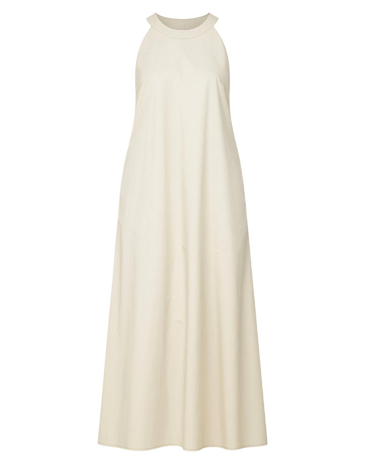 Abito Halter Long in Popeline di Cotone Talco