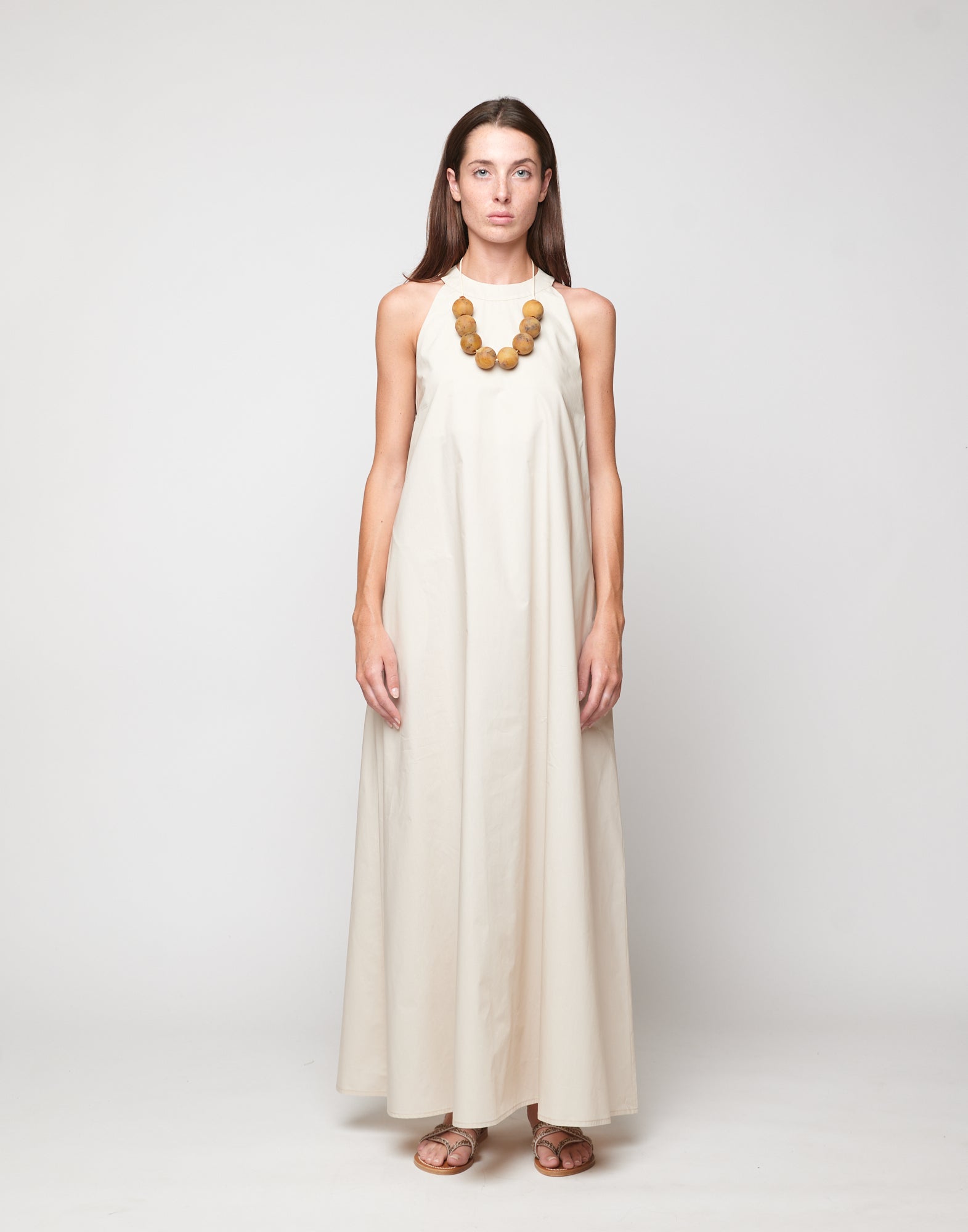 Abito Halter Long in Popeline di Cotone Talco