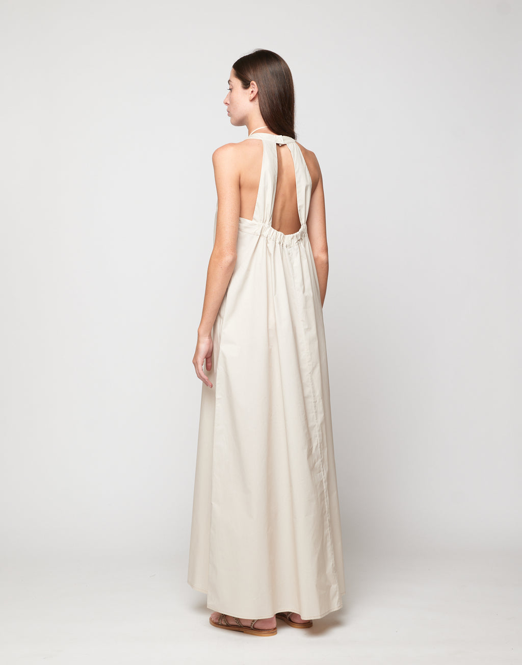 Abito Halter Long in Popeline di Cotone Talco