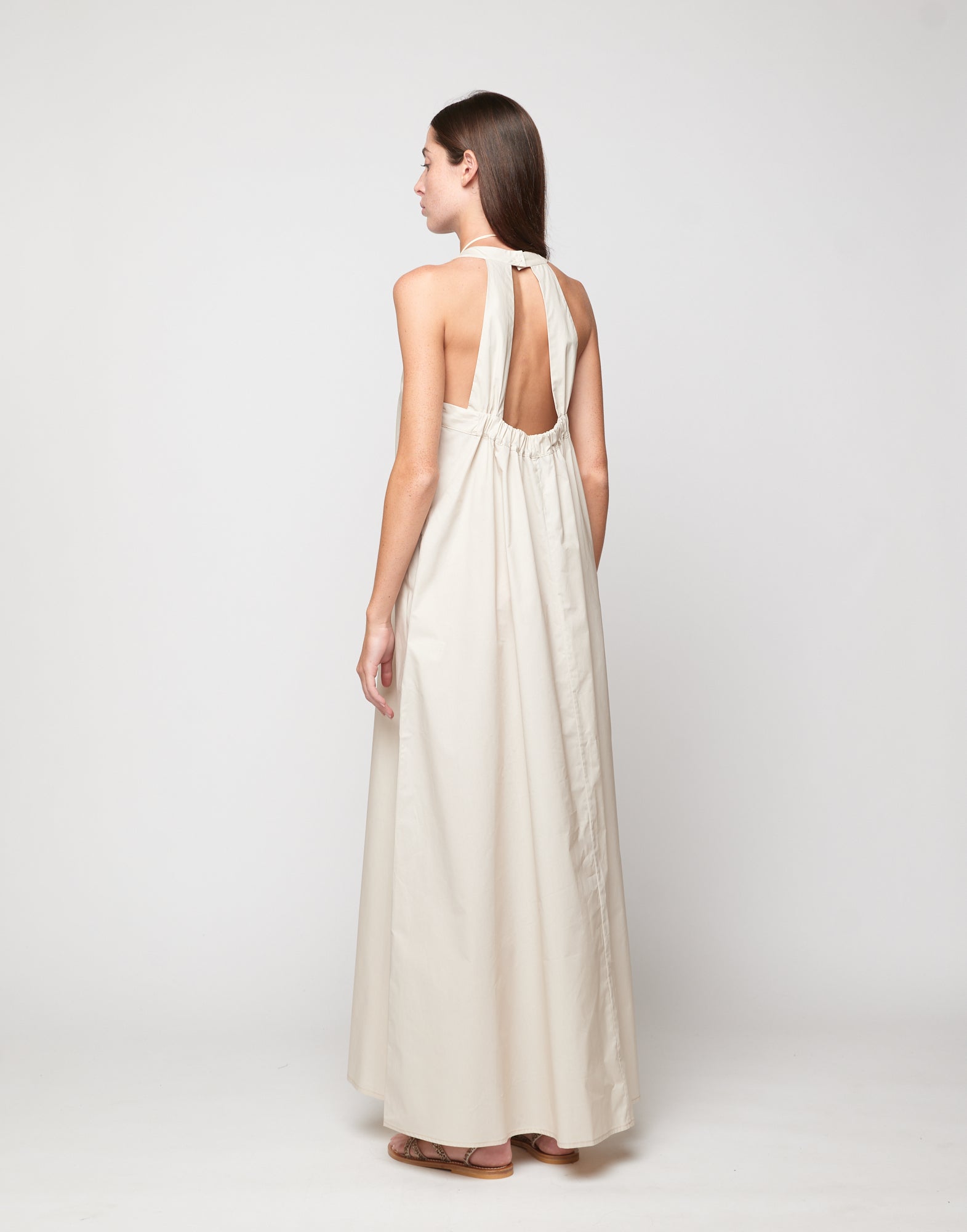 Abito Halter Long in Popeline di Cotone Talco